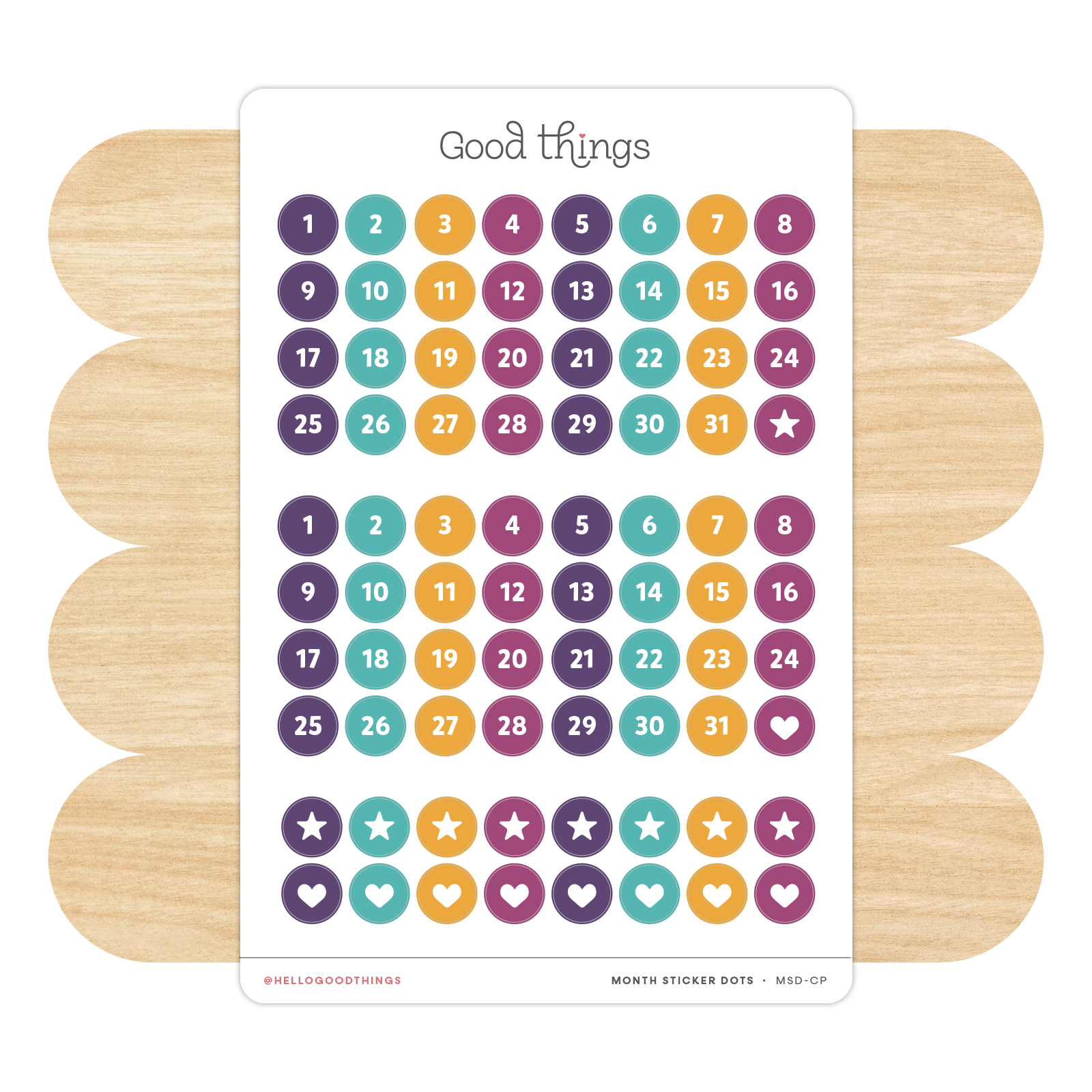 Monthly Date Dots Sticker Sheet, Color Pop
