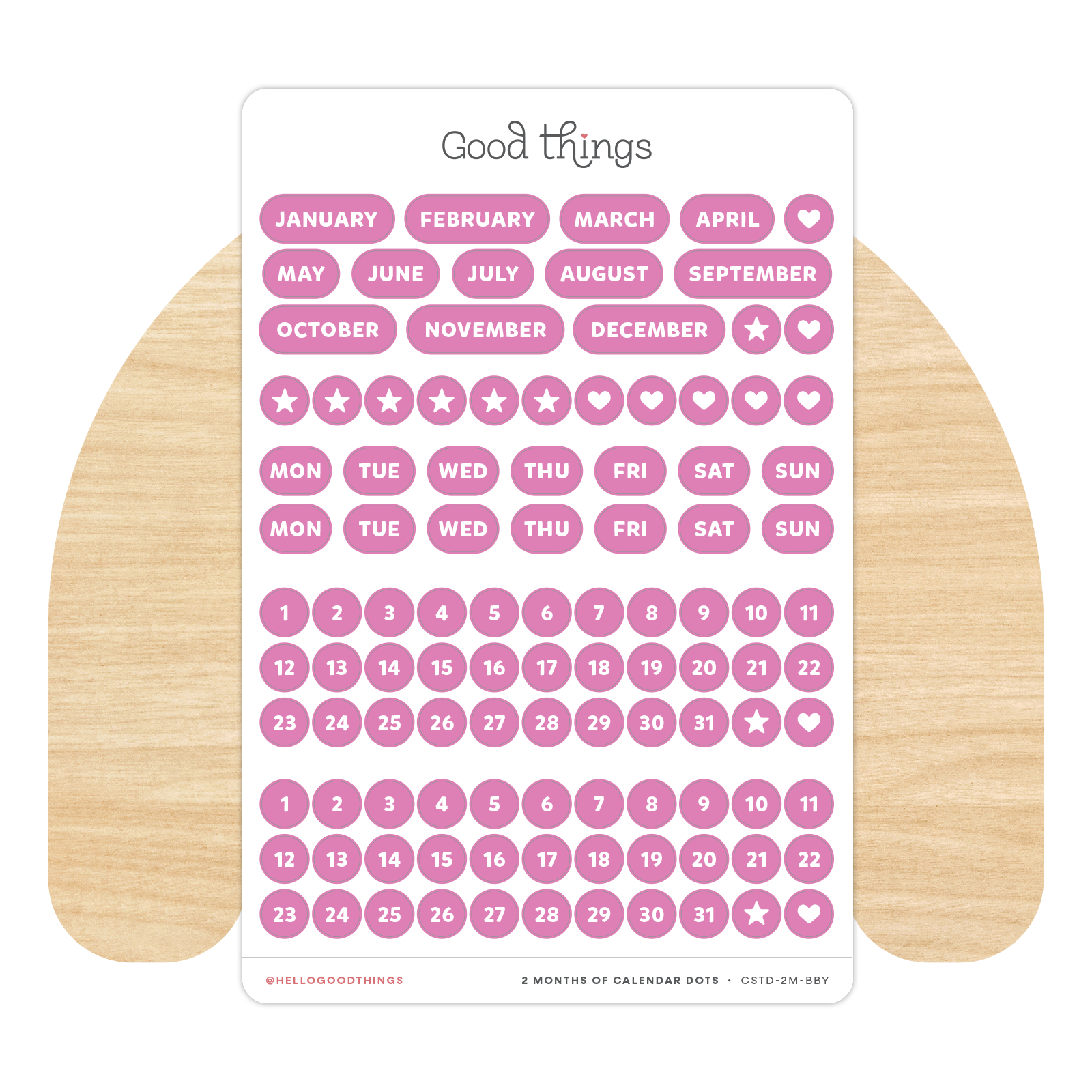 Create-a-Calendar Dots Sticker Sheet, Baby Pink