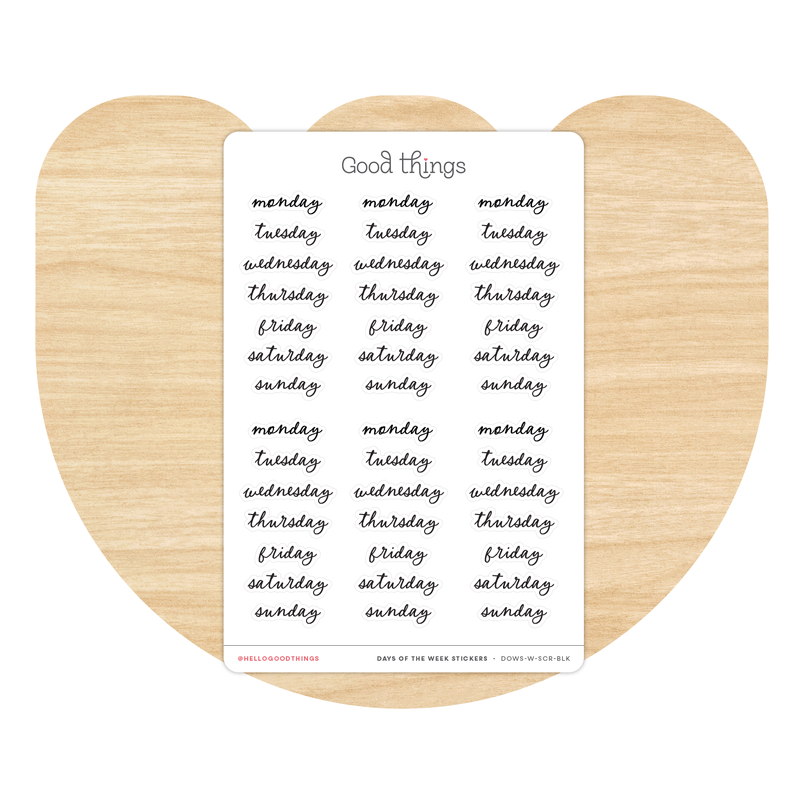 Days of the Week Stickers - Script