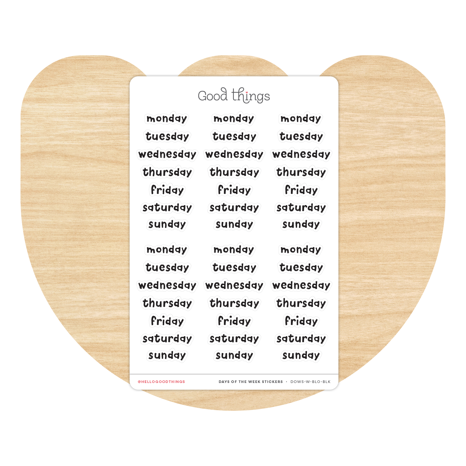 Days of the Week Stickers - Block