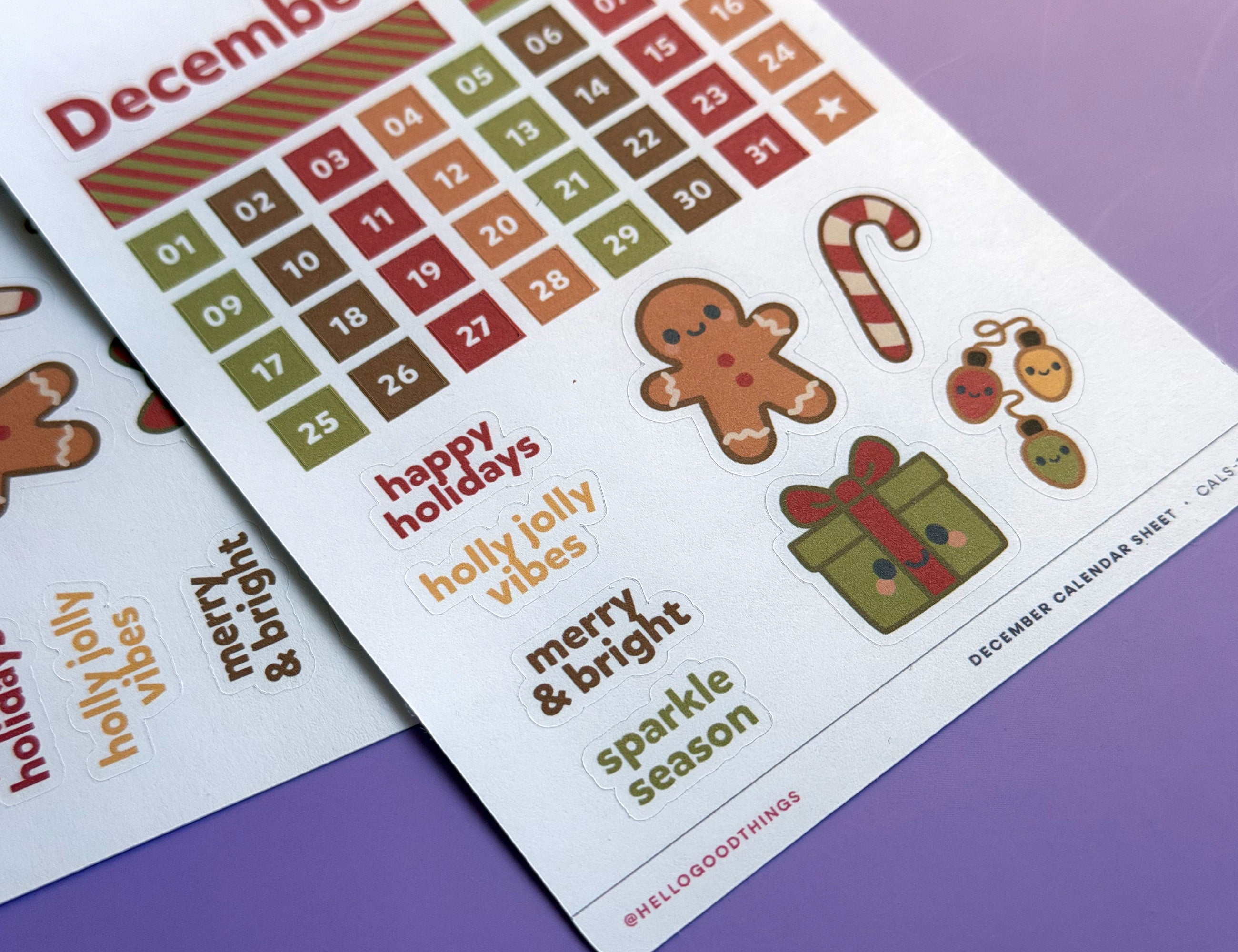 Create-a-Calendar December Kawaii Sticker Sheet