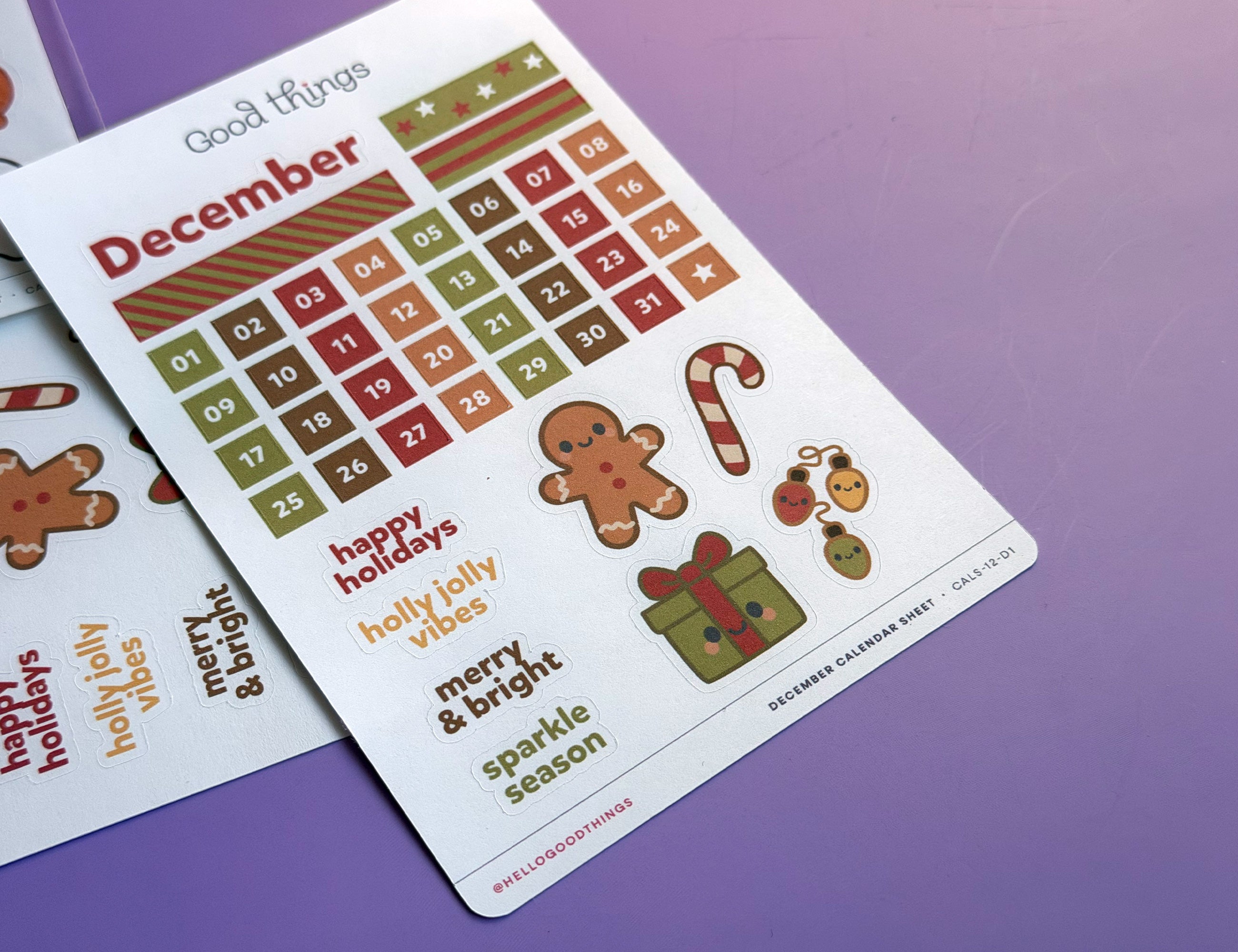 Create-a-Calendar December Kawaii Sticker Sheet