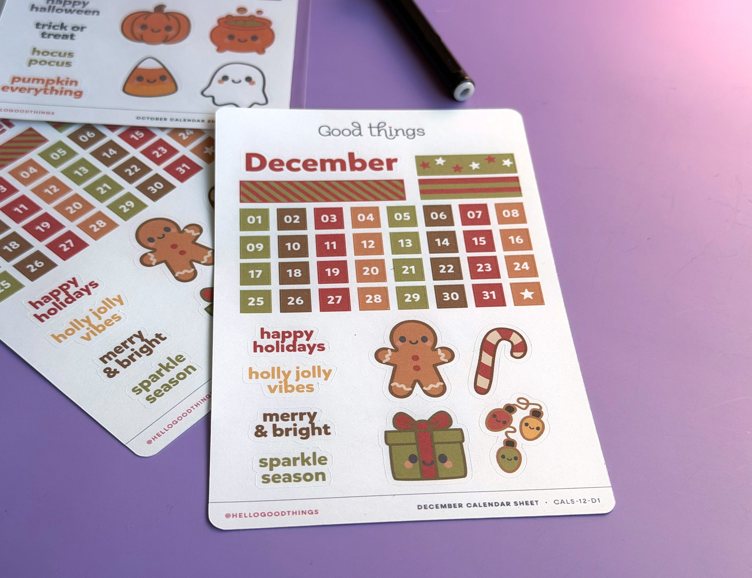 Create-a-Calendar December Kawaii Sticker Sheet