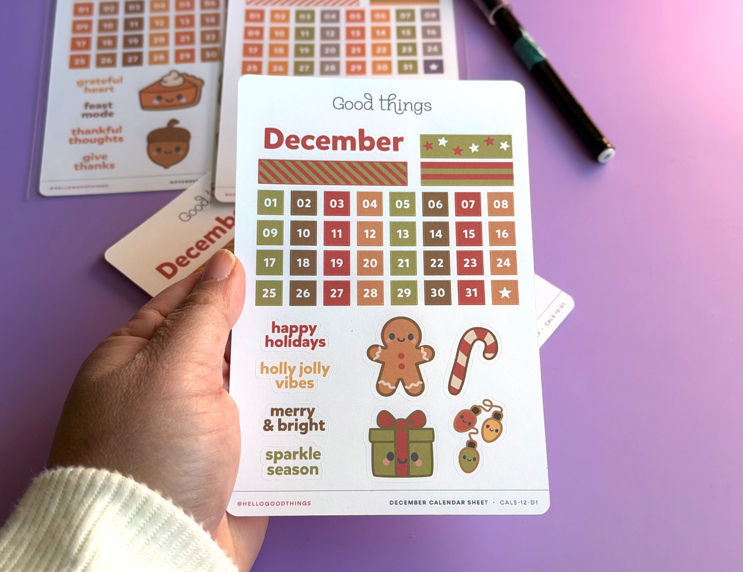 Create-a-Calendar December Kawaii Sticker Sheet