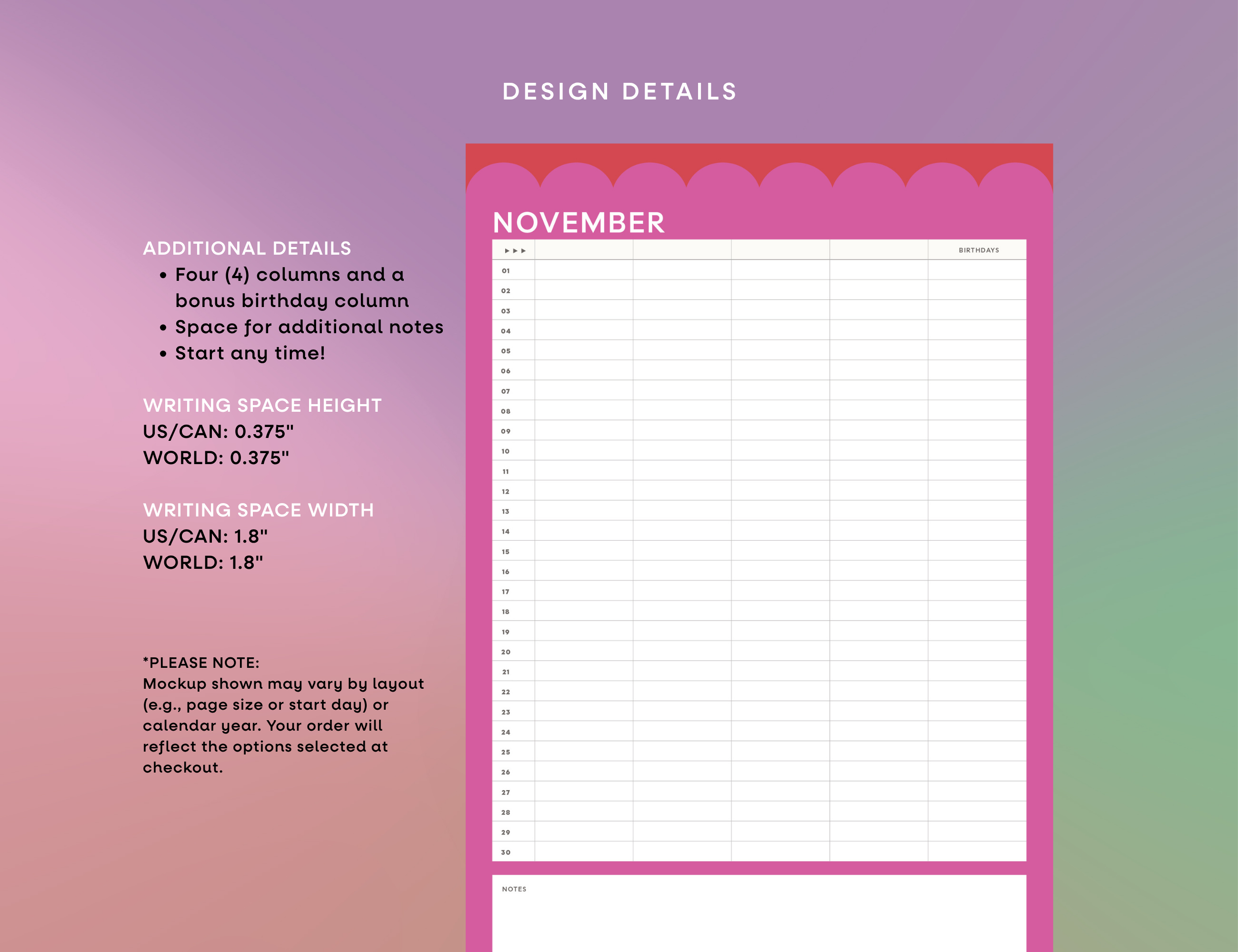 Family Party of Four Undated Wall Calendar