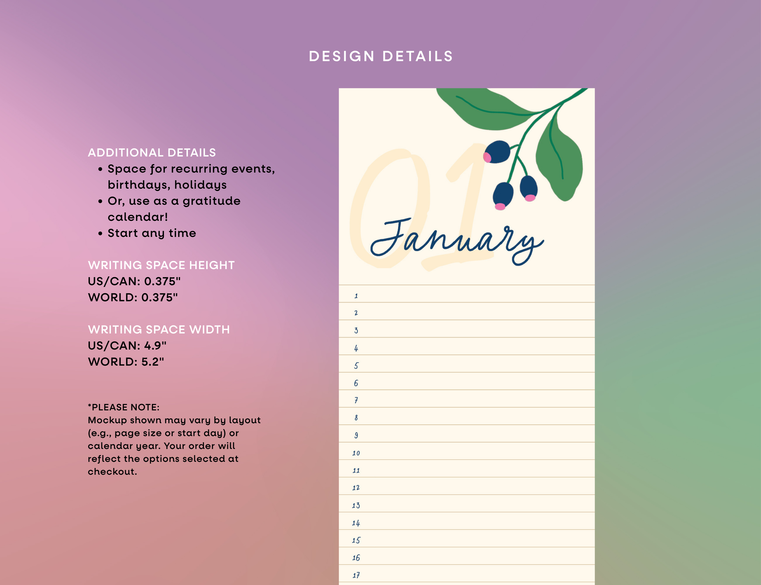 Floral Perpetual Wall Calendar