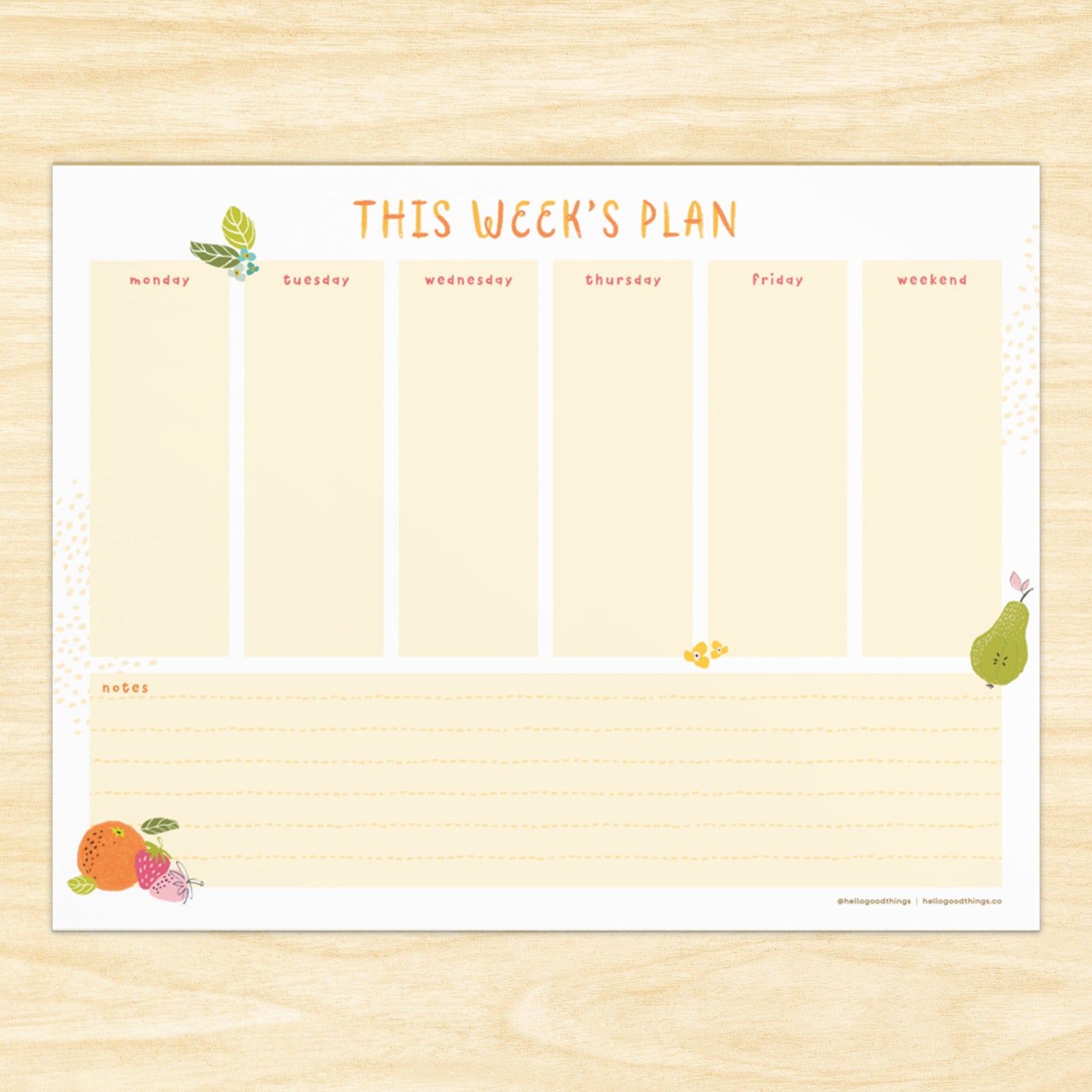 Fresh & Fruity Weekly Plan Notepad (Horizontal)