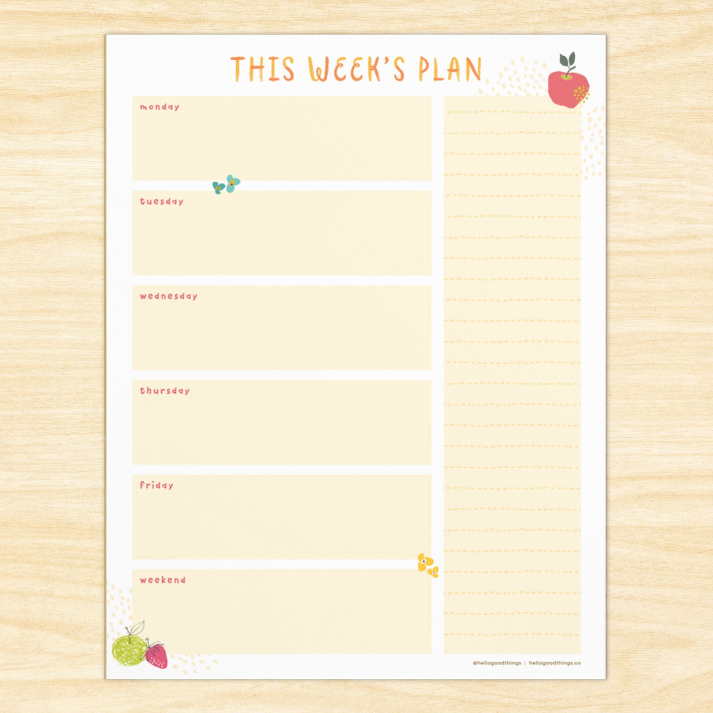 Fresh & Fruity Weekly Plan Notepad (Vertical)