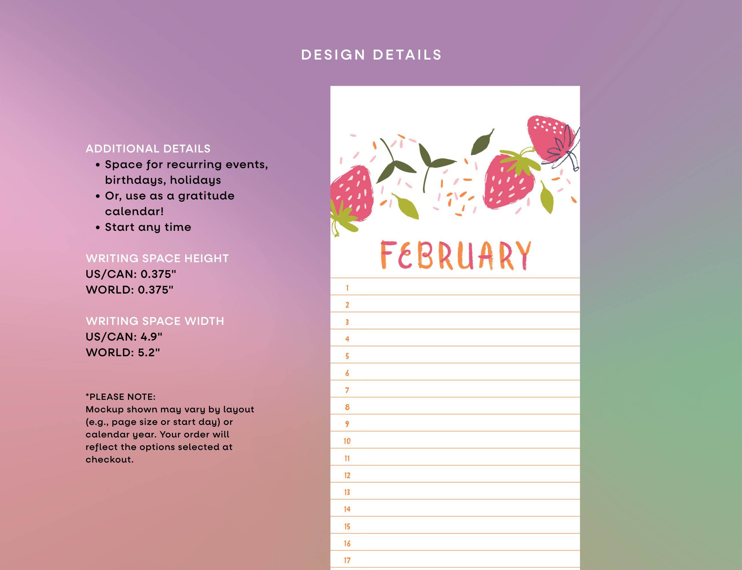 Fruity Perpetual Wall Calendar