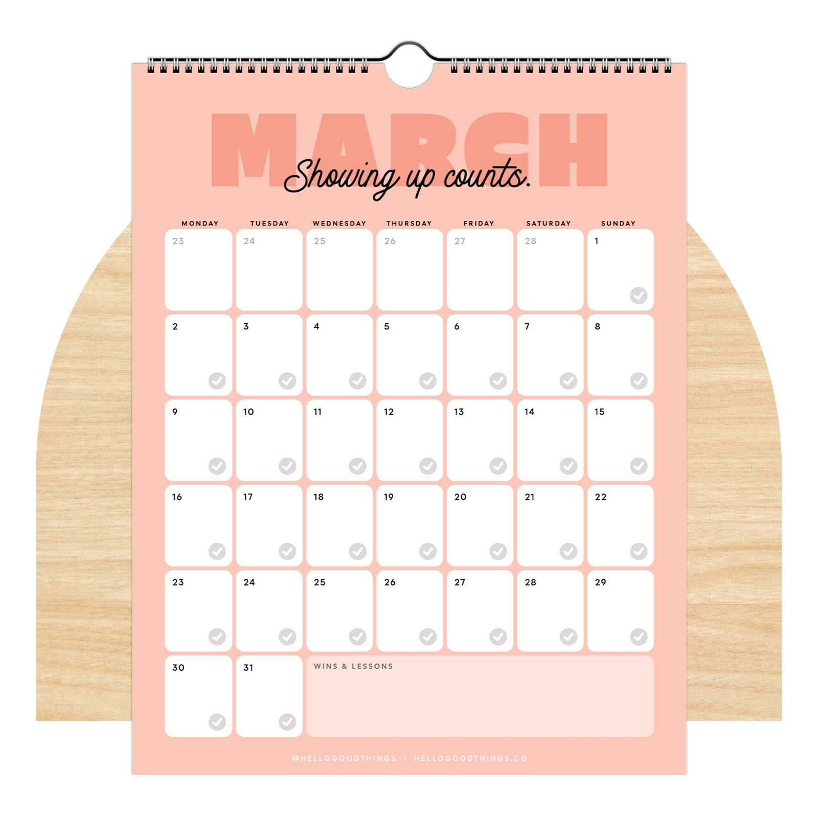 A Year of Showing Up, 2026 Calendar + Goal Tracker (Monday Start)