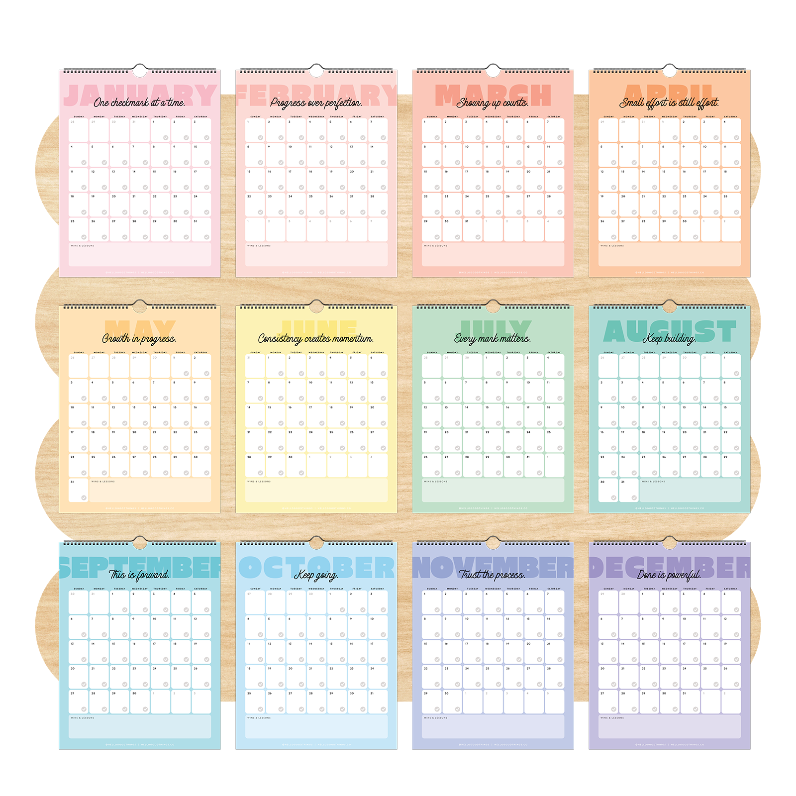 A Year of Showing Up, 2026 Calendar + Goal Tracker (Sunday Start)