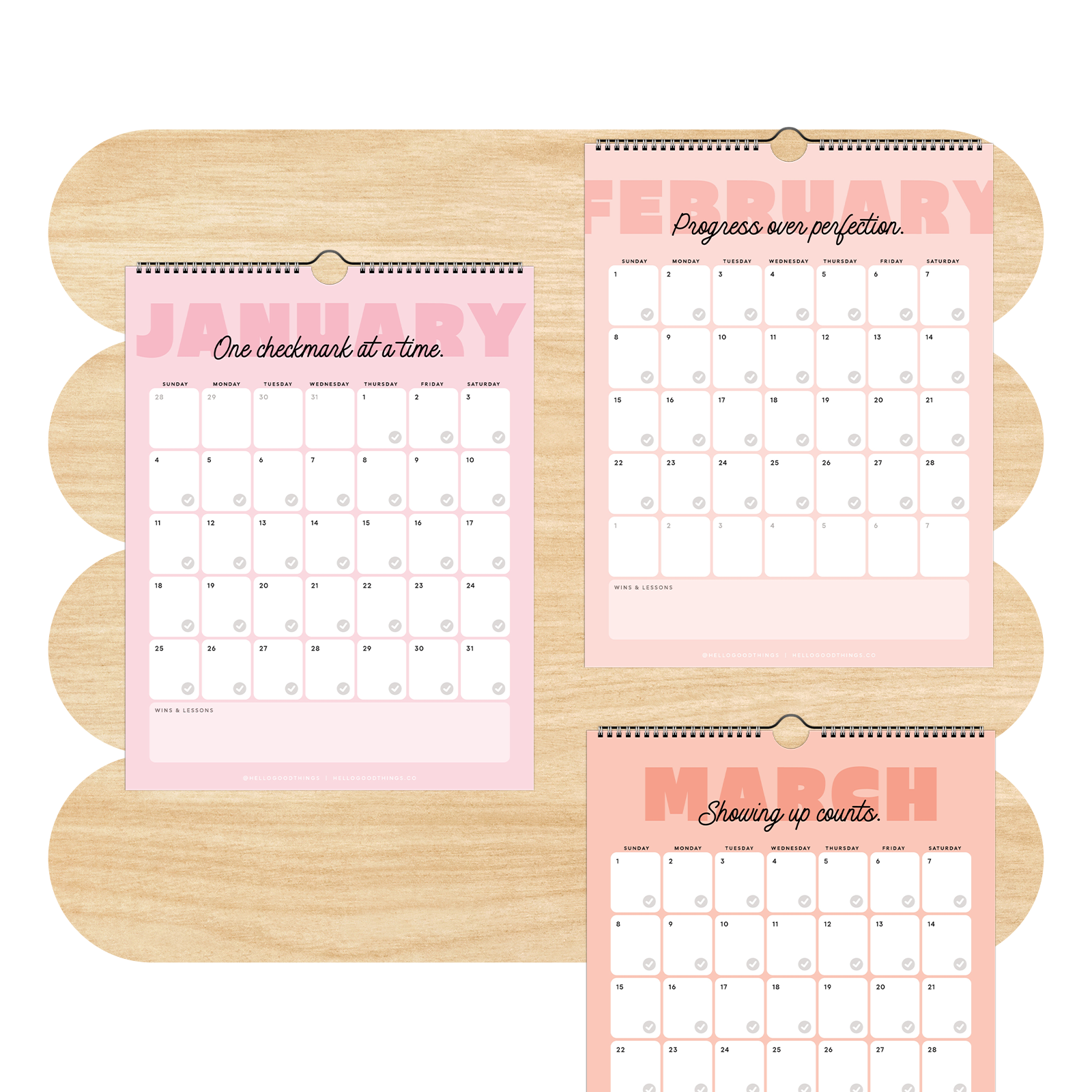 A Year of Showing Up, 2026 Calendar + Goal Tracker (Sunday Start)