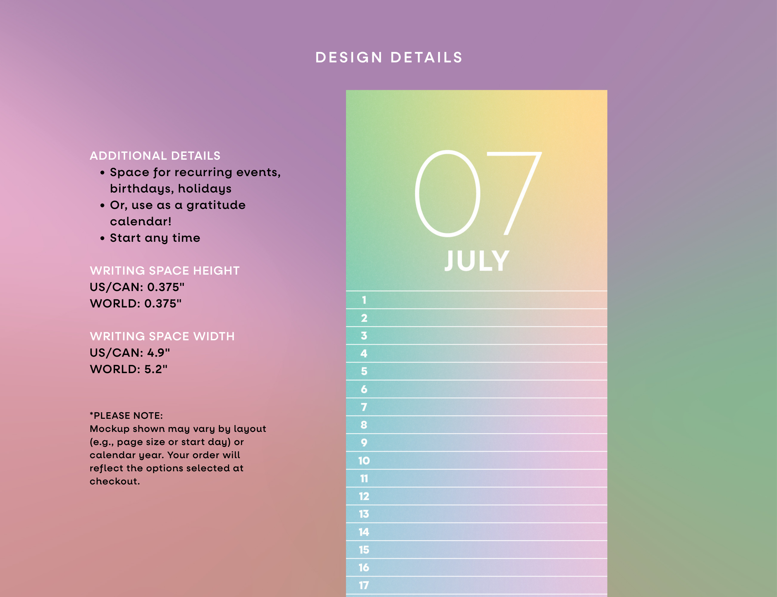 Gradient Perpetual Wall Calendar
