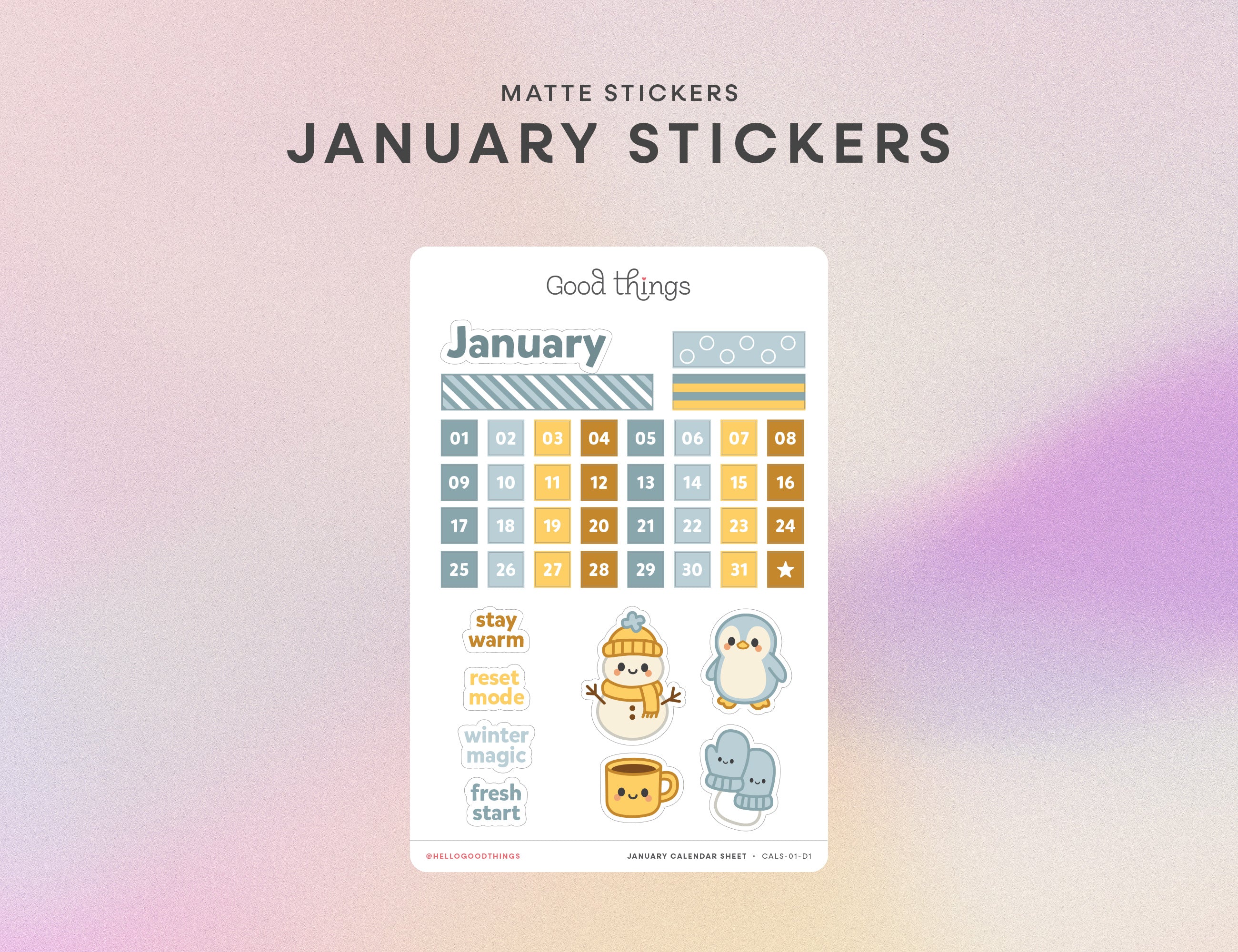 Create-a-Calendar January Kawaii Sticker Sheet