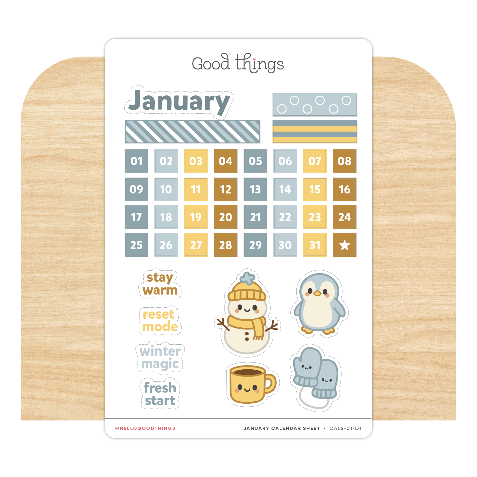 Create-a-Calendar January Kawaii Sticker Sheet