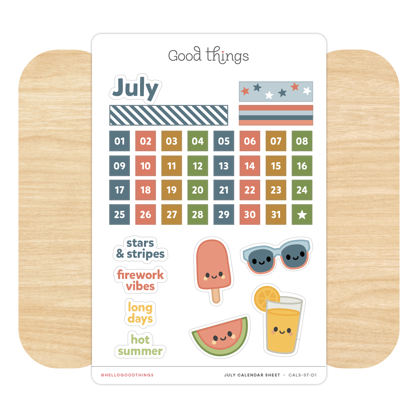 Create-a-Calendar July Kawaii Sticker Sheet
