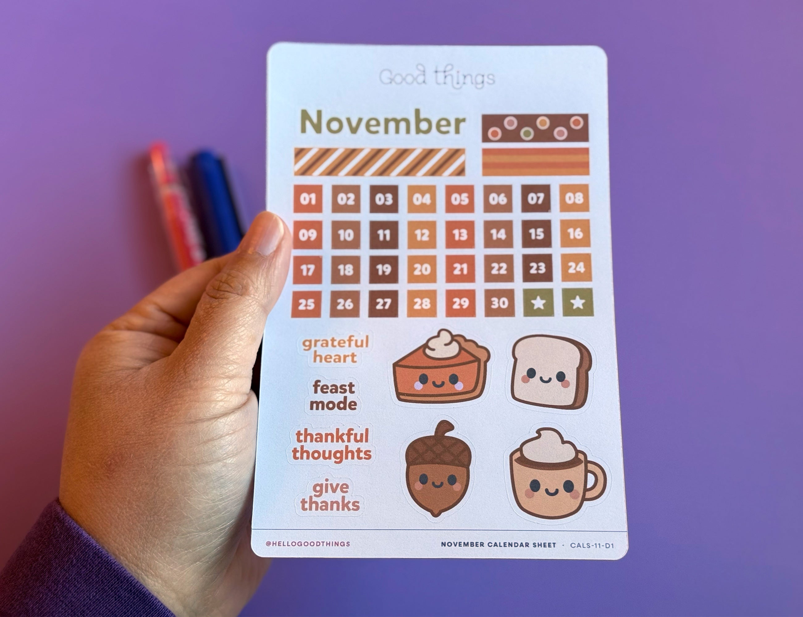 Create-a-Calendar November Kawaii Sticker Sheet