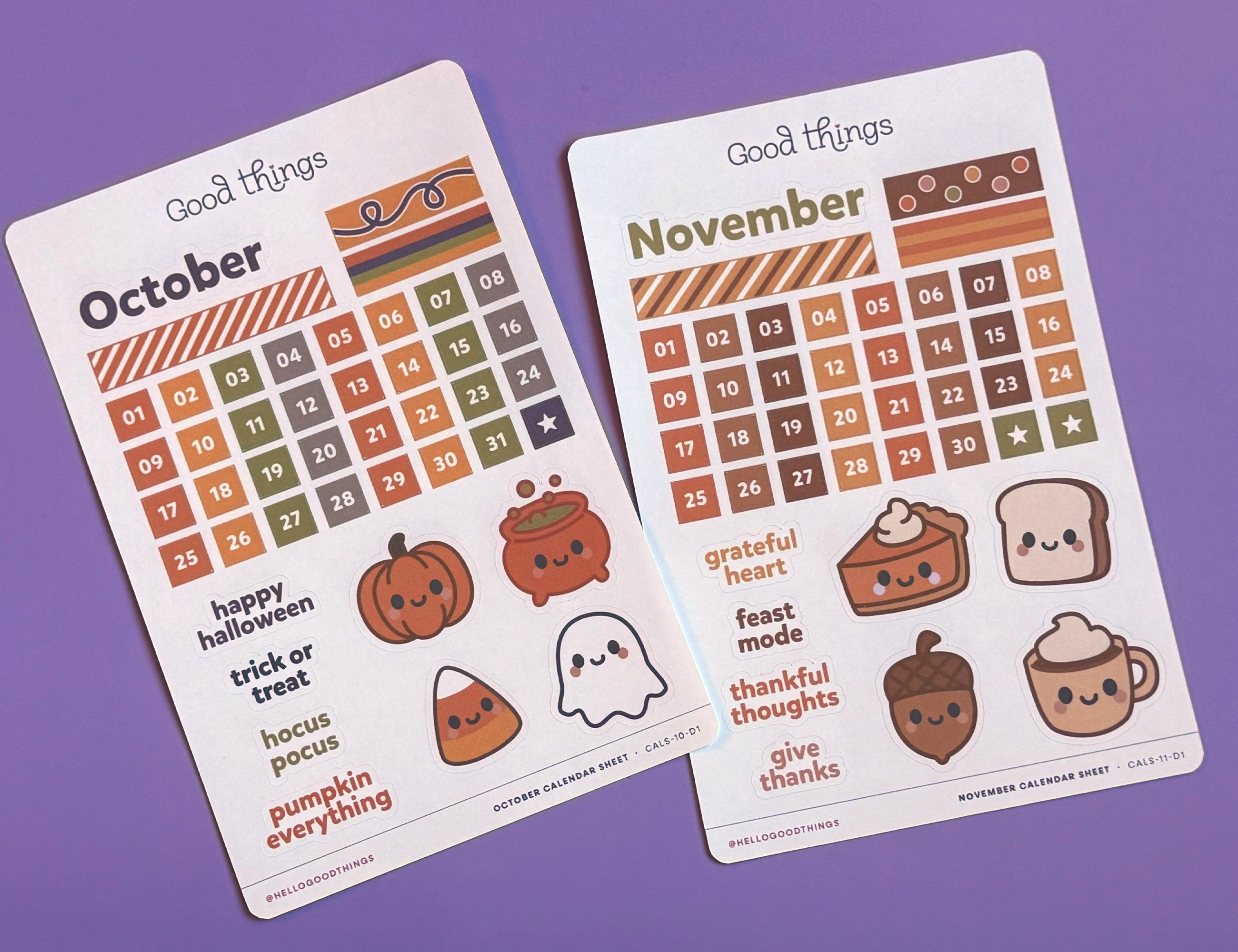 Create-a-Calendar October Kawaii Sticker Sheet