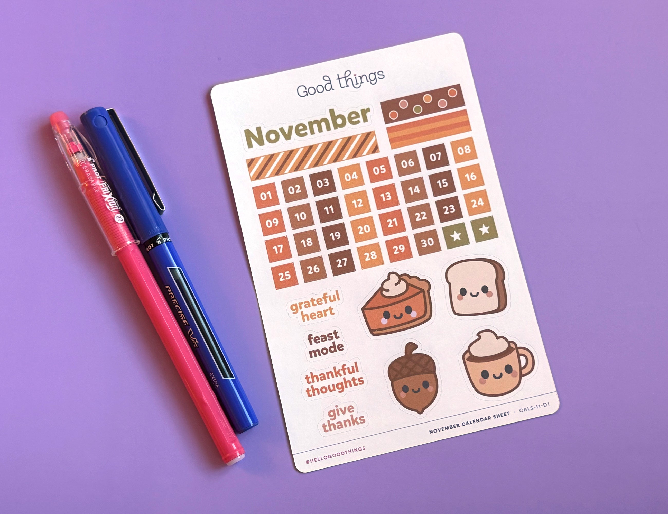 Create-a-Calendar November Kawaii Sticker Sheet