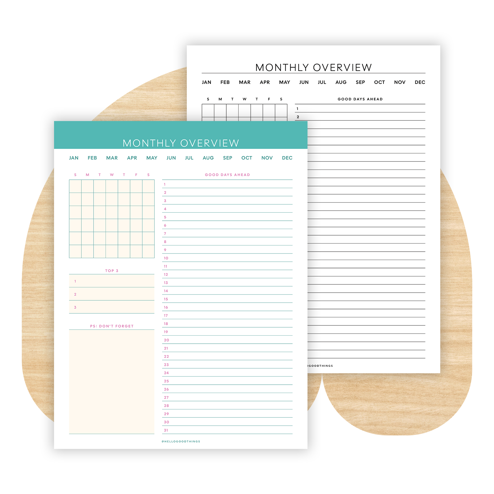 Monthly Overview Printable (Letter, A4)