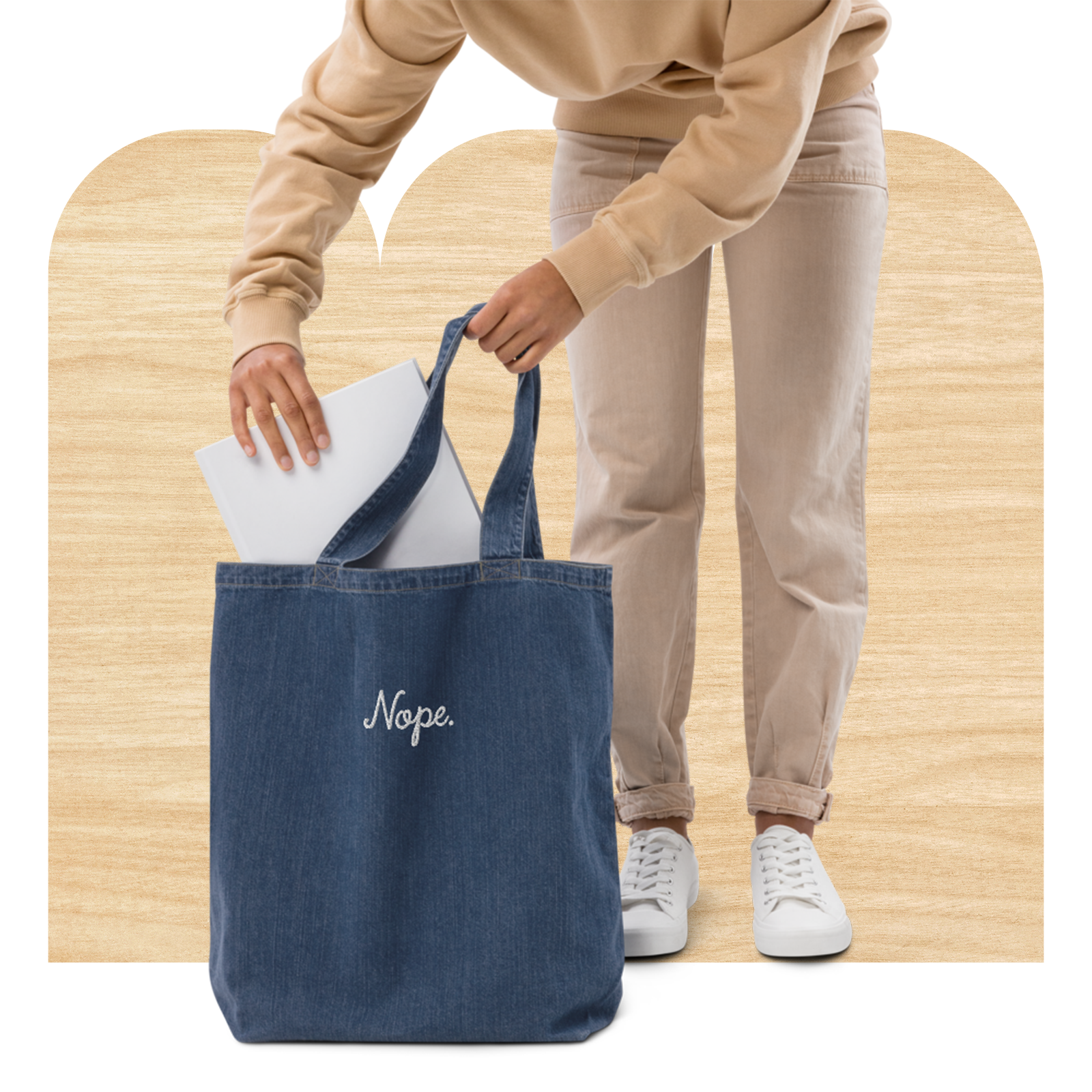 Nope Embroidered Denim Tote Bag by Good Things