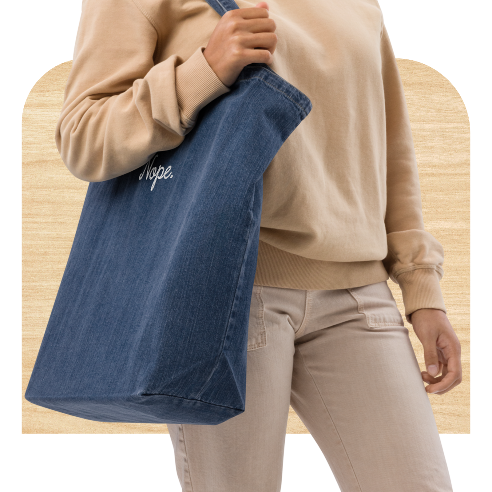 Nope Embroidered Denim Tote Bag by Good Things