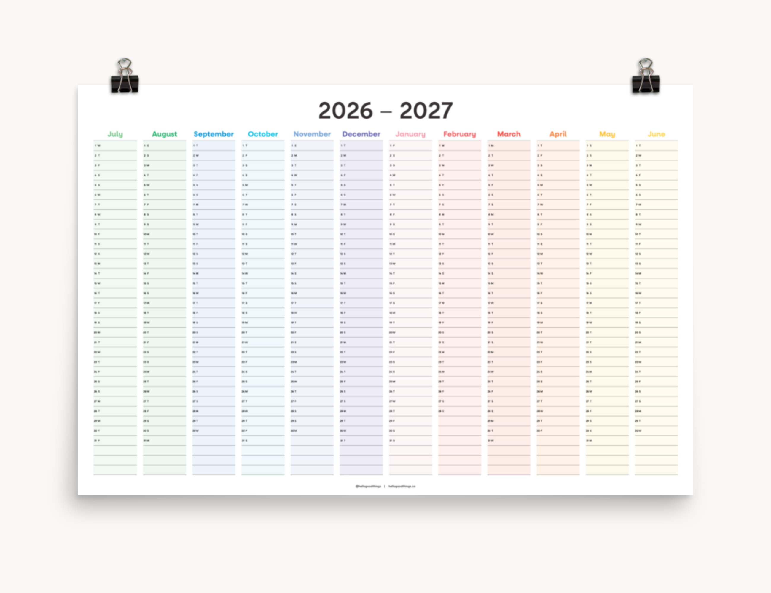 2026-2027 Wall Poster Calendar - Rainbow