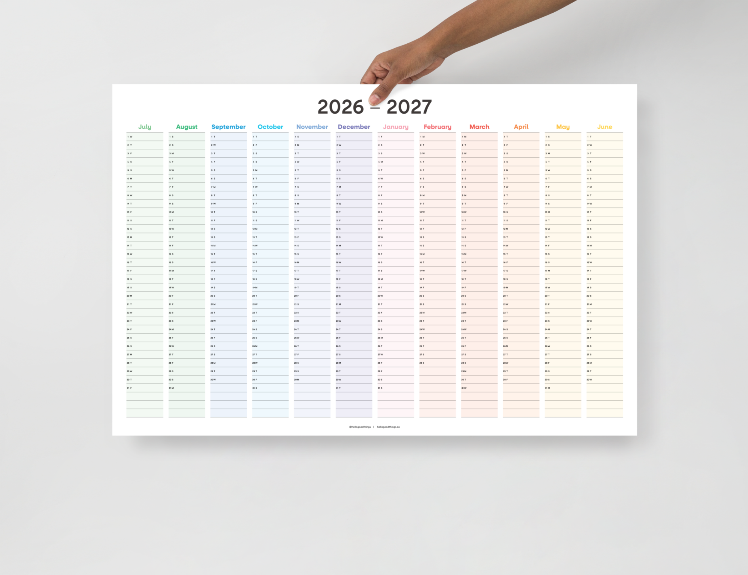 2026-2027 Wall Poster Calendar - Rainbow