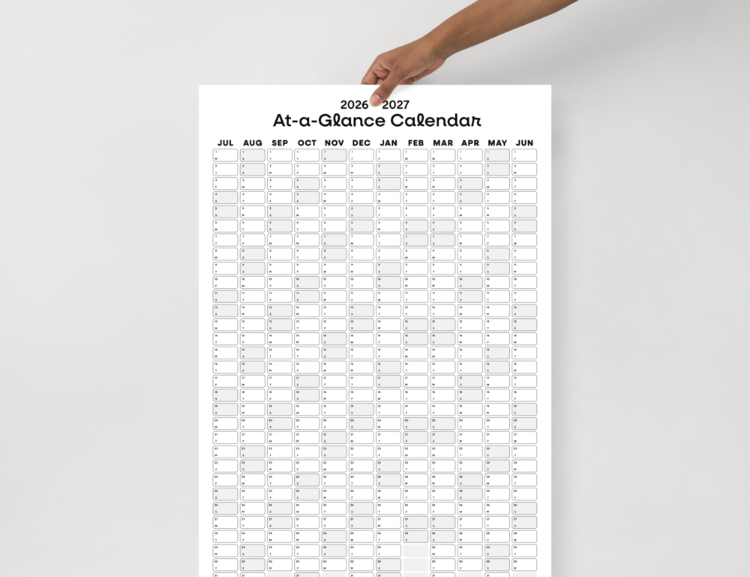 2026-2027 Wall Poster Calendar - At-a-Glance Calendar (Black & White)