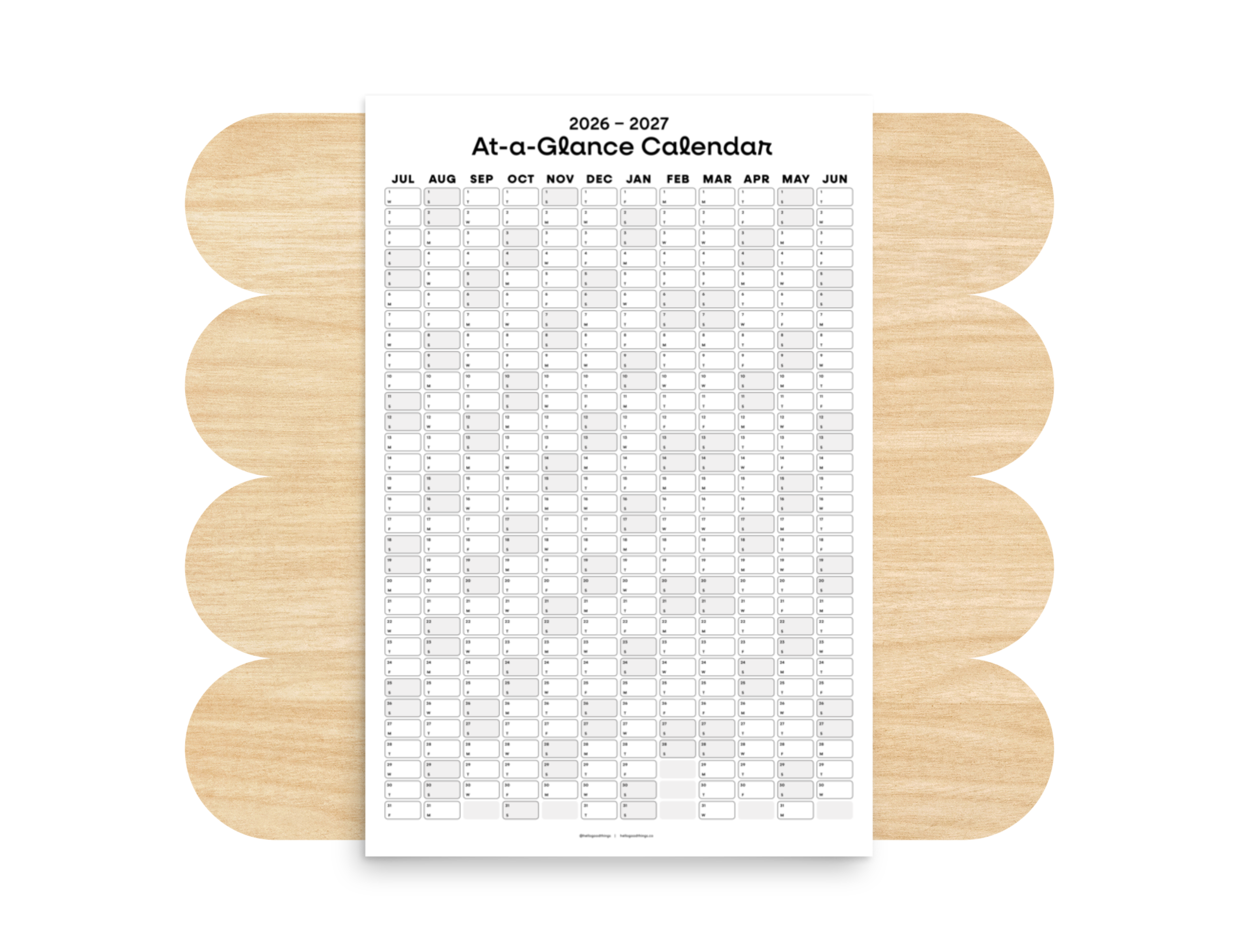 2026-2027 Wall Poster Calendar - At-a-Glance Calendar (Black & White)