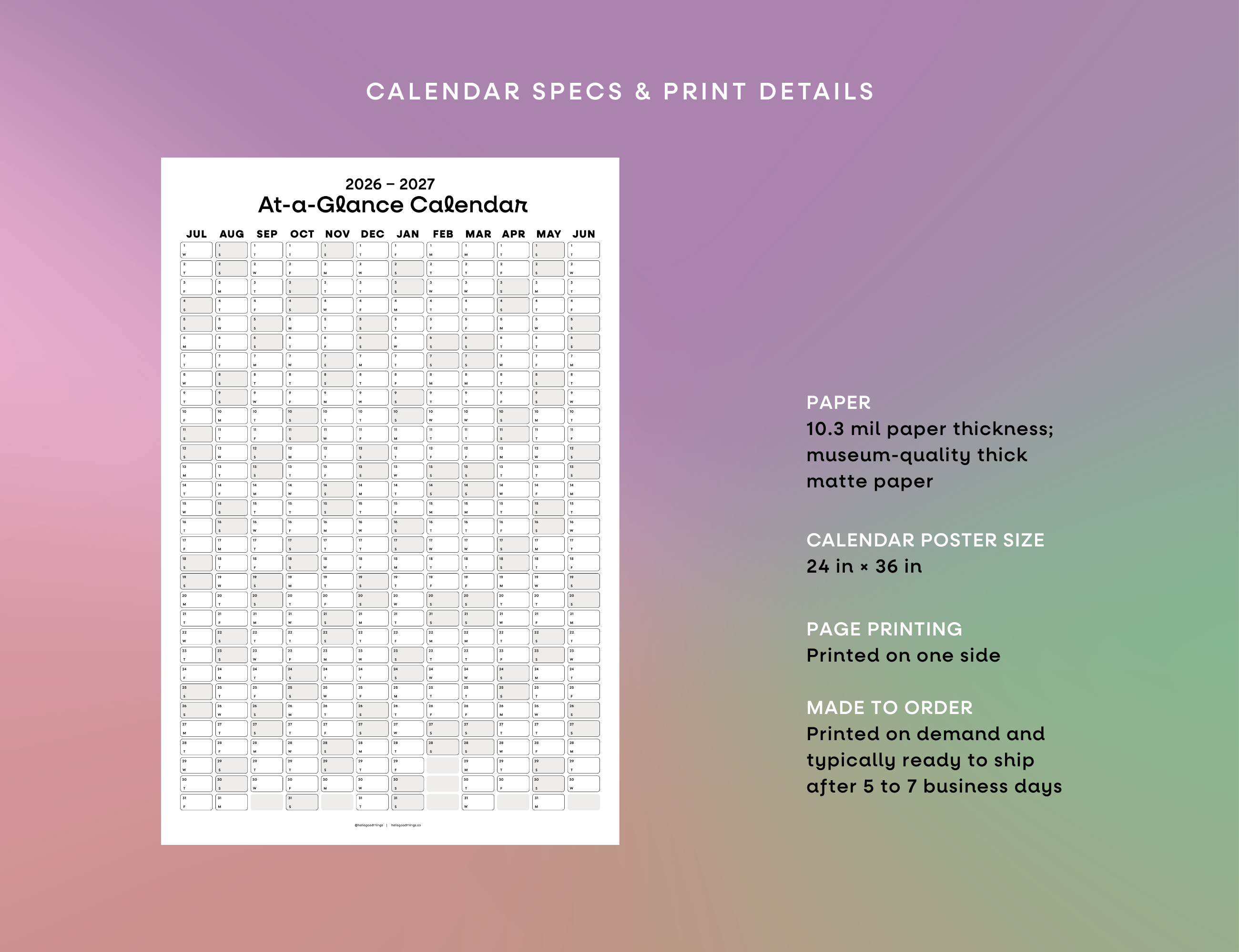 2026-2027 Wall Poster Calendar - At-a-Glance Calendar (Black & White)