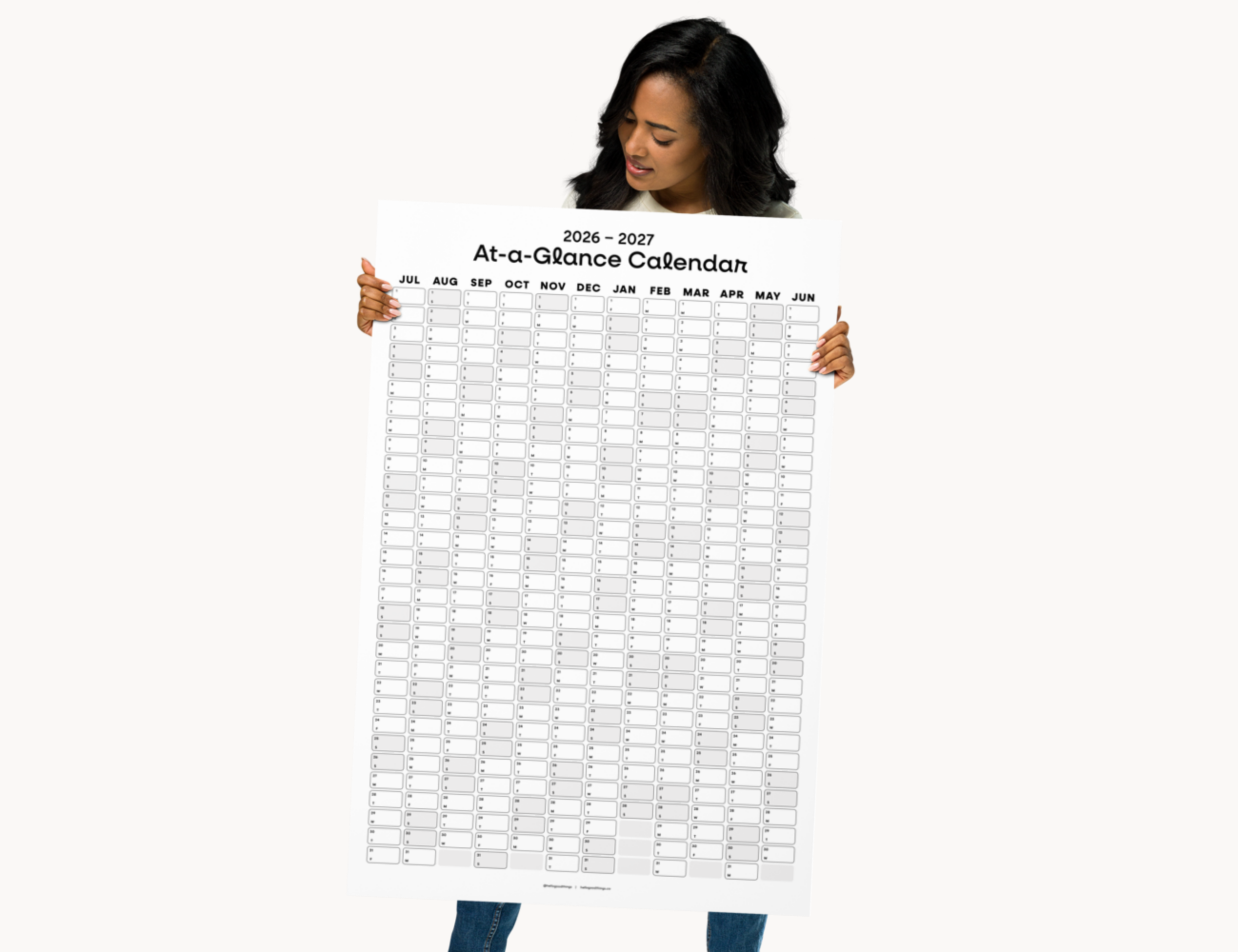 2026-2027 Wall Poster Calendar - At-a-Glance Calendar (Black & White)