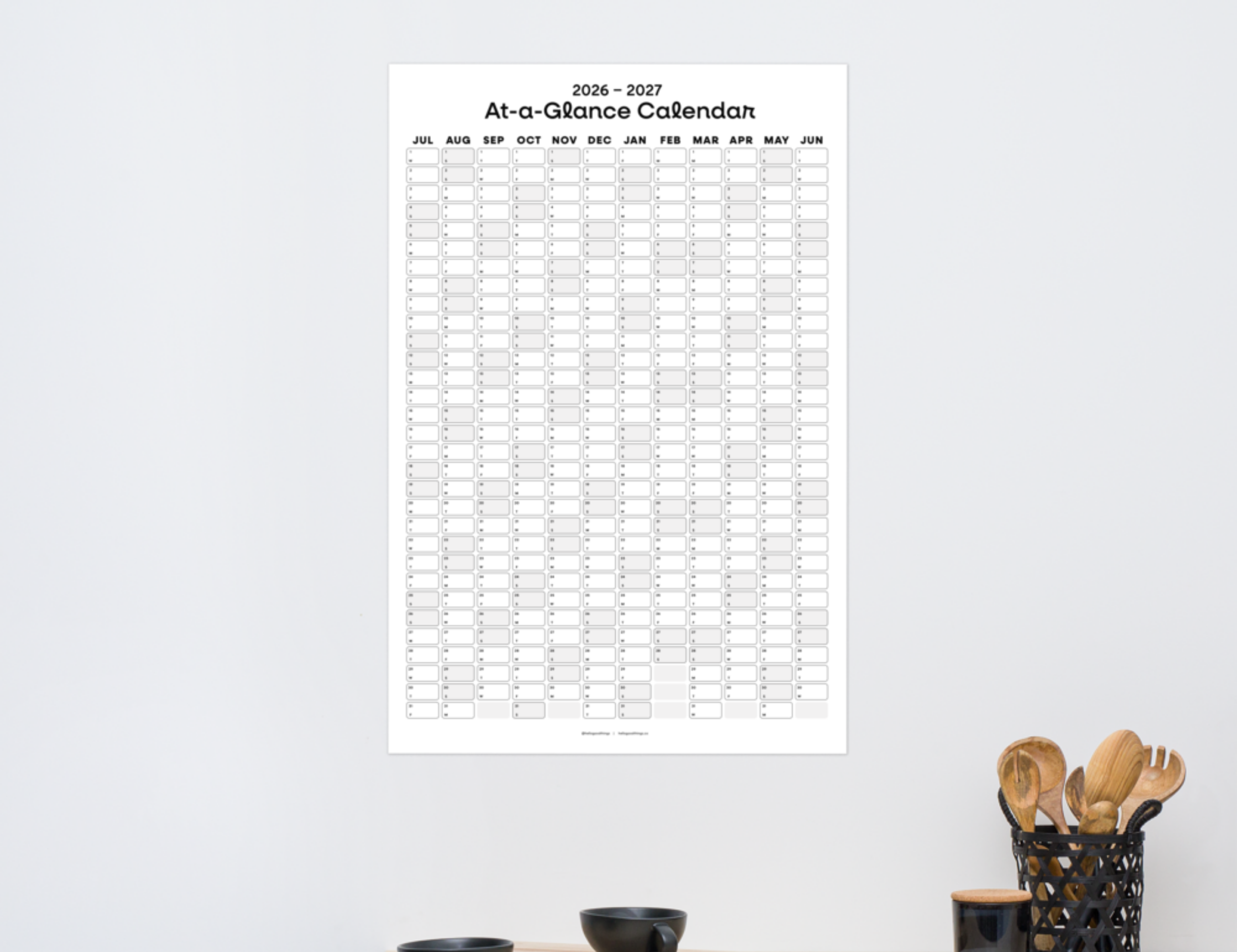 2026-2027 Wall Poster Calendar - At-a-Glance Calendar (Black & White)