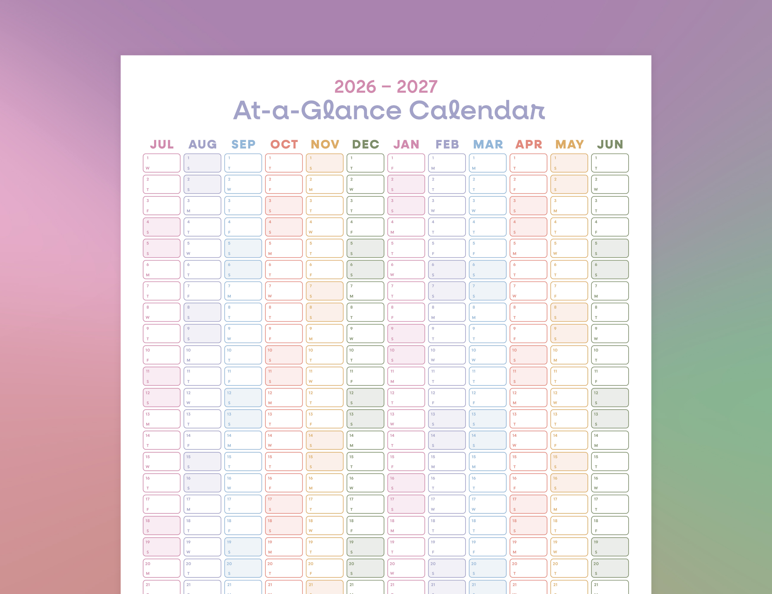2026-2027 Wall Poster Calendar - At-a-Glance Calendar (Golden Hour)
