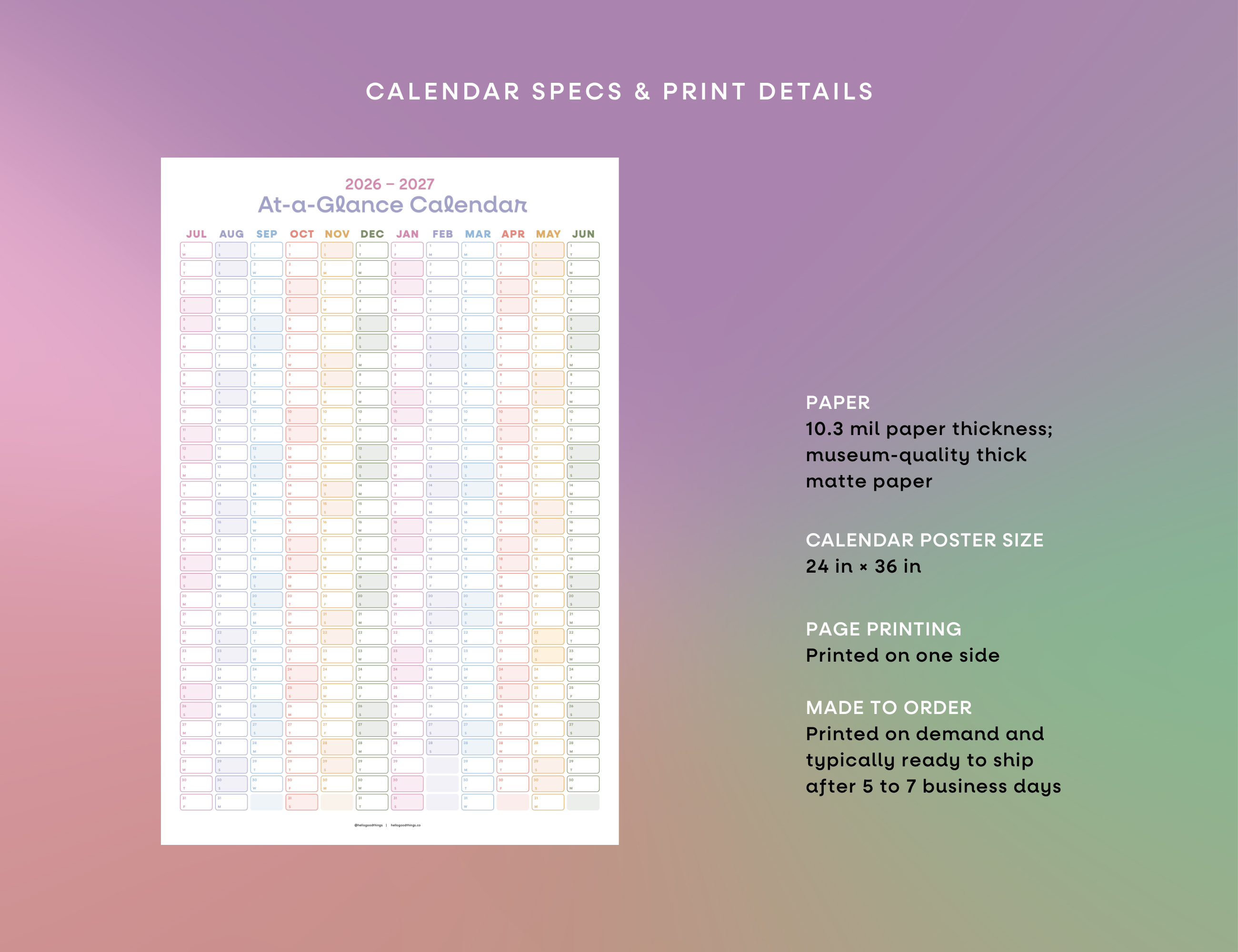 2026-2027 Wall Poster Calendar - At-a-Glance Calendar (Golden Hour)