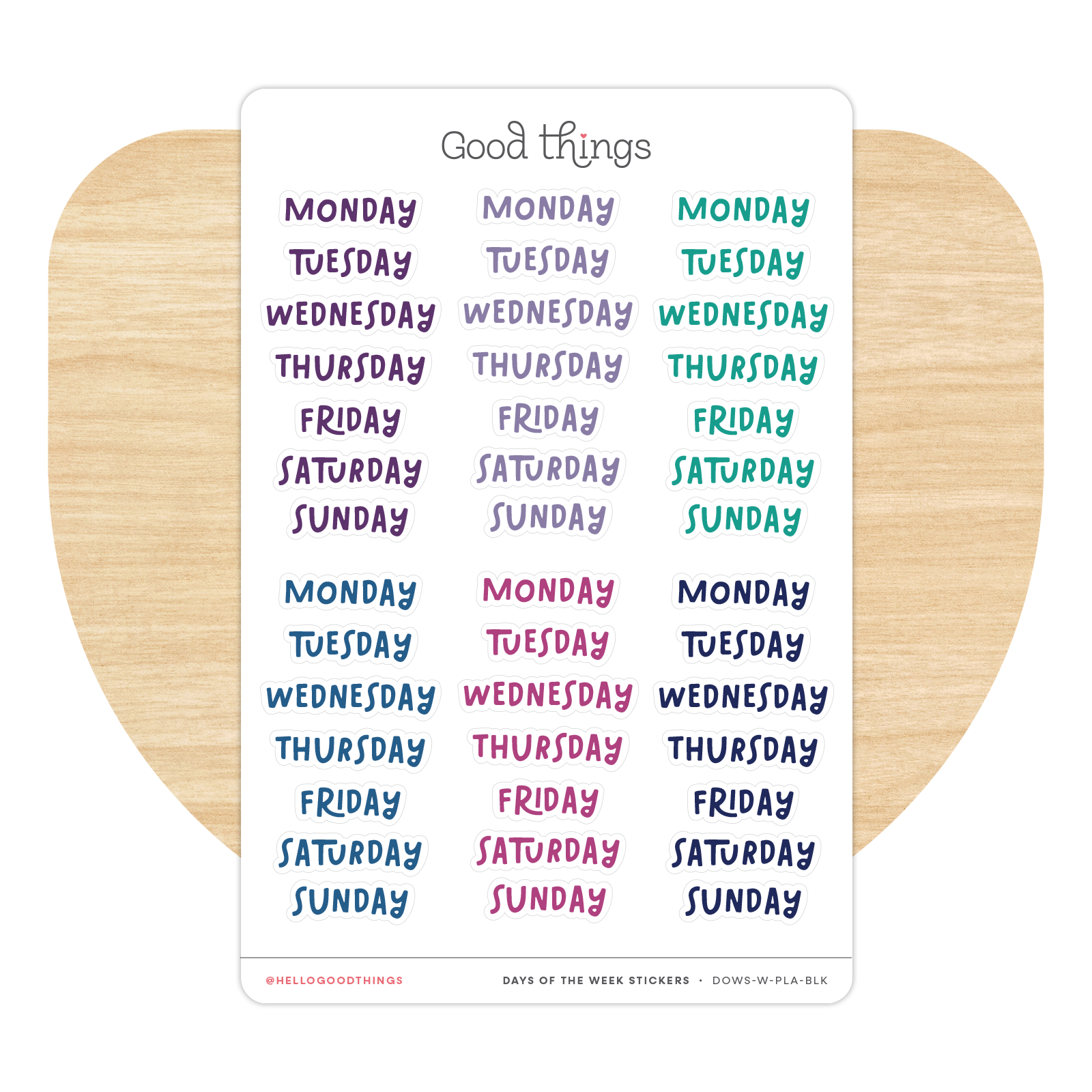 Playful Text Weekday Stickers, Jewel Tones