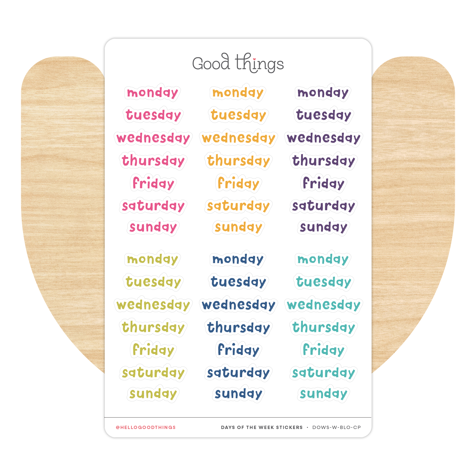 Block Text Weekday Stickers, Color Pop