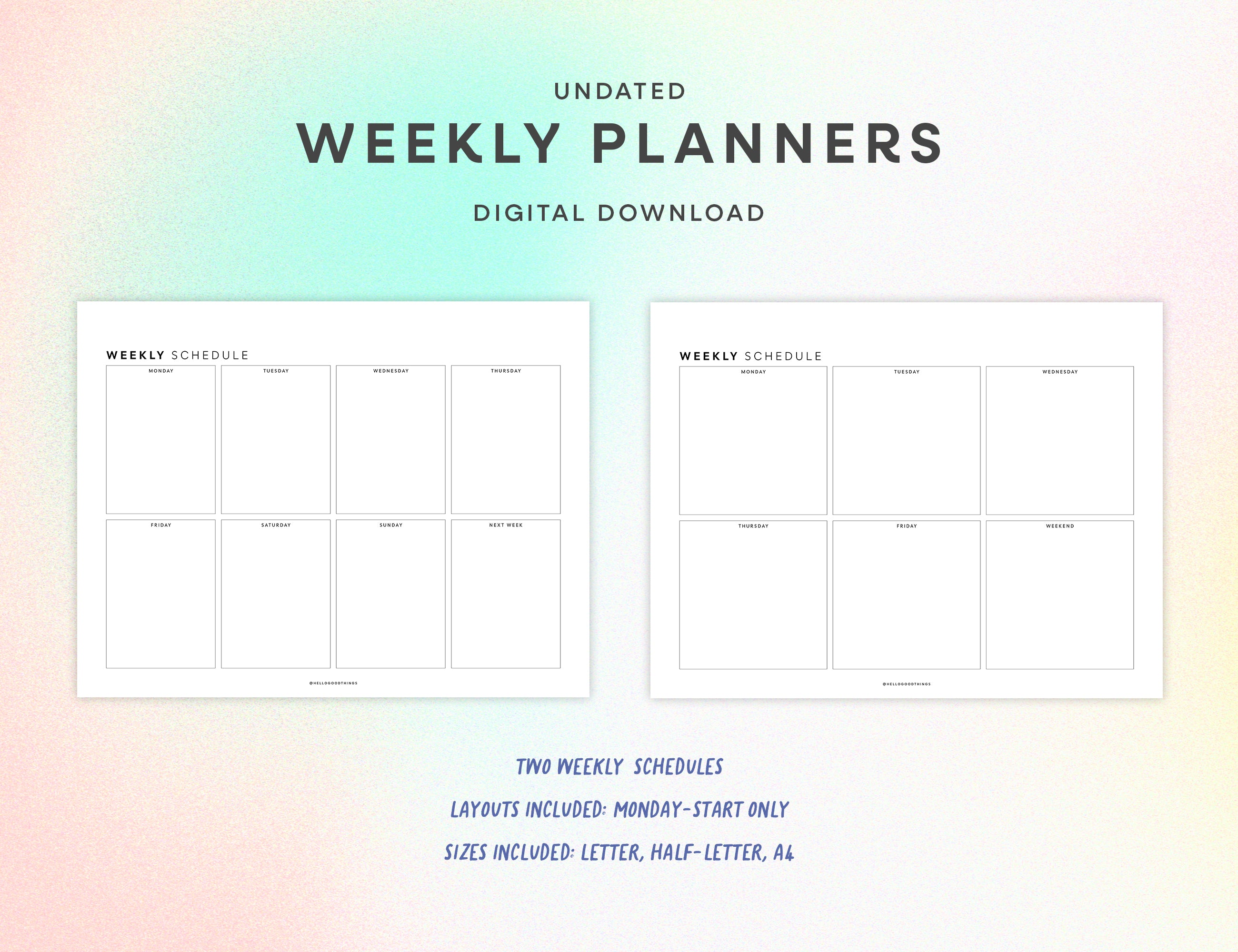 Weekly Planning Printables (Letter, A4, Half Letter)