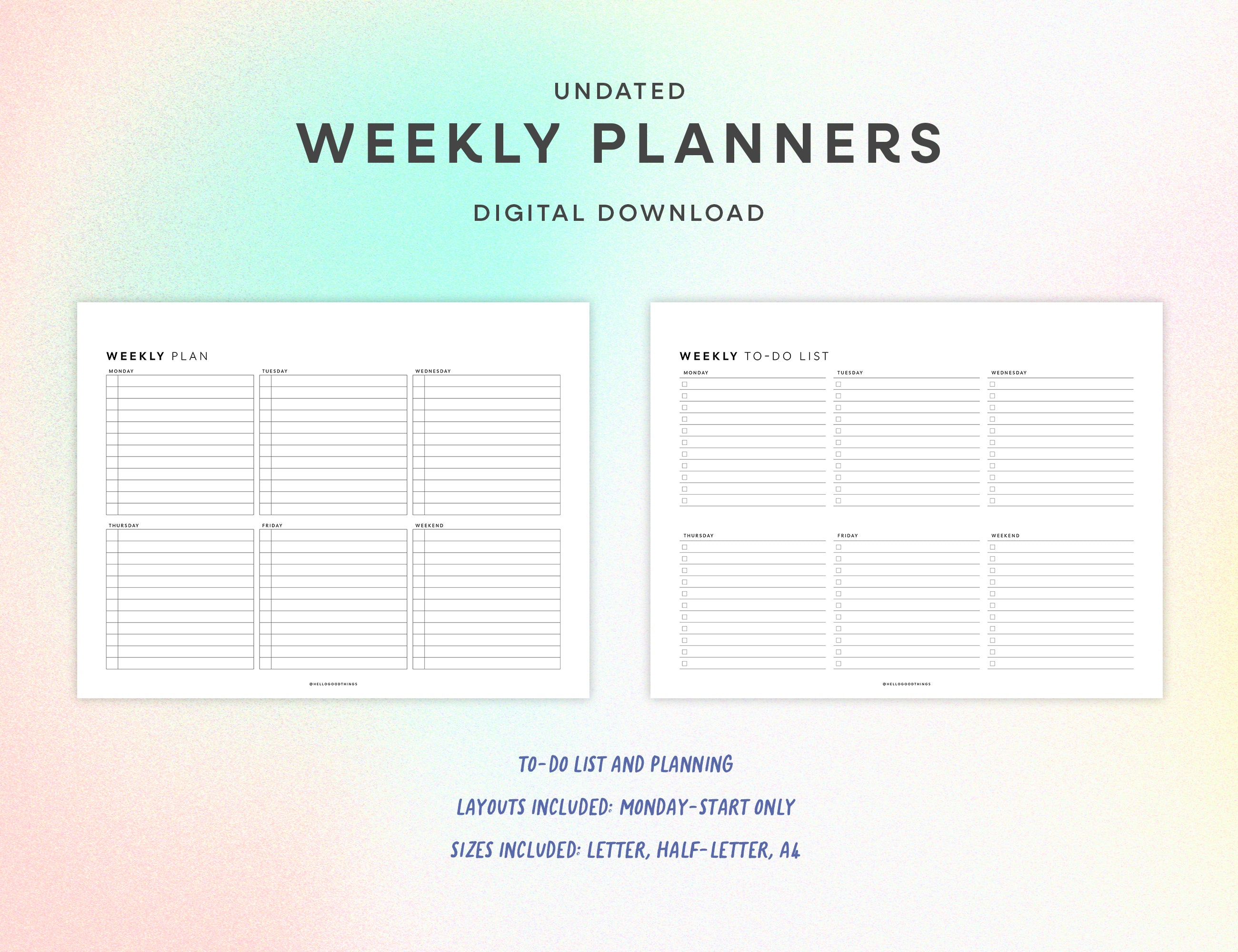 Weekly Planning Printables (Letter, A4, Half Letter)