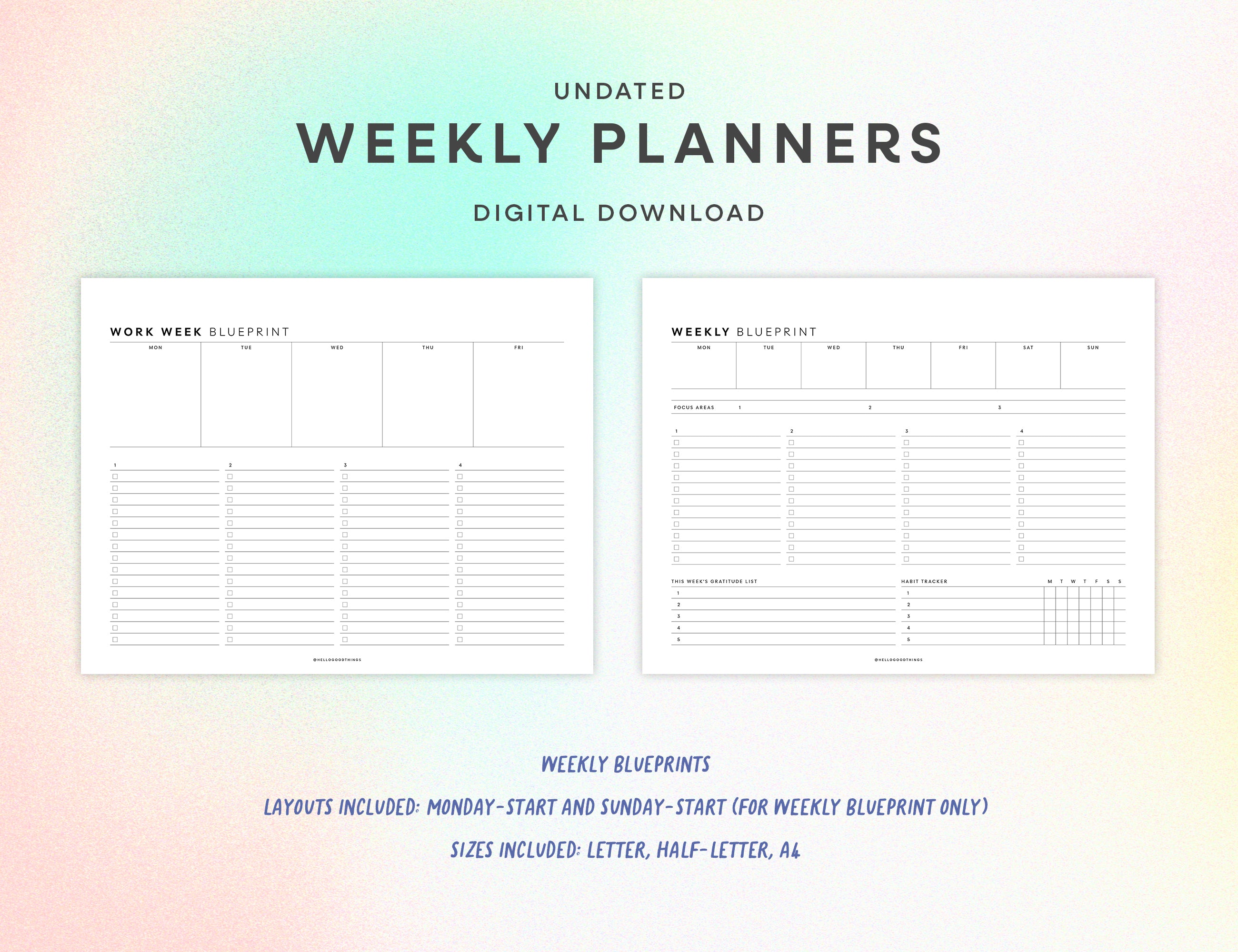 Weekly Planning Printables (Letter, A4, Half Letter)