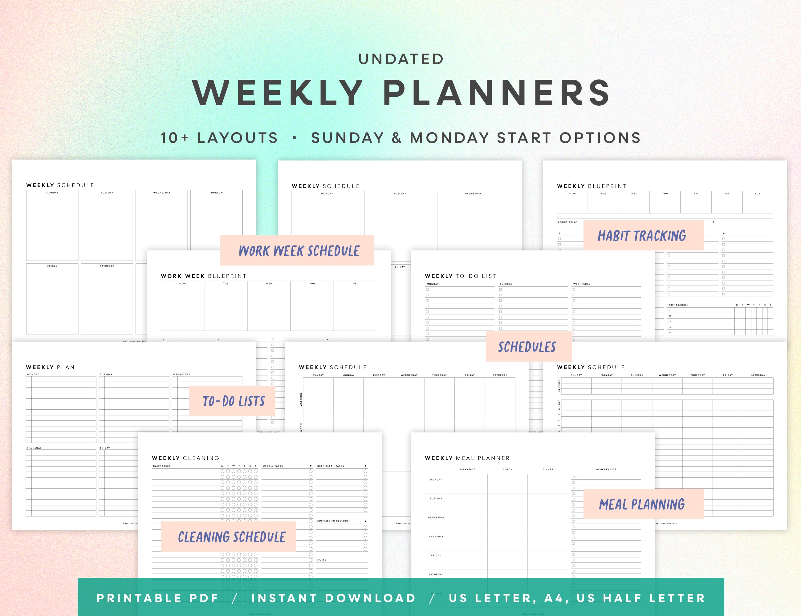 Weekly Planning Printables (Letter, A4, Half Letter)
