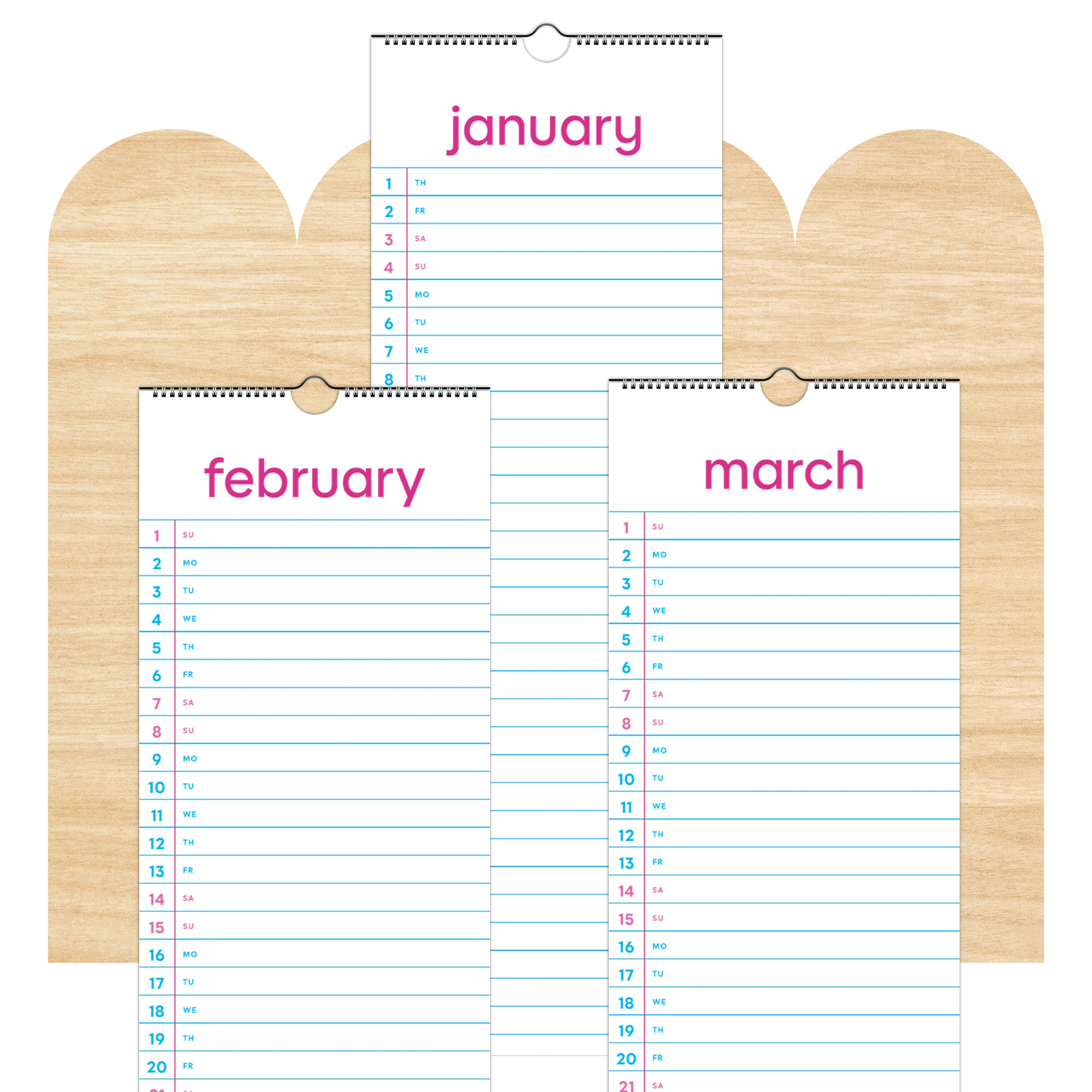 Wide Ruled Notebook, 2026 Tall Calendar (with or without holidays)
