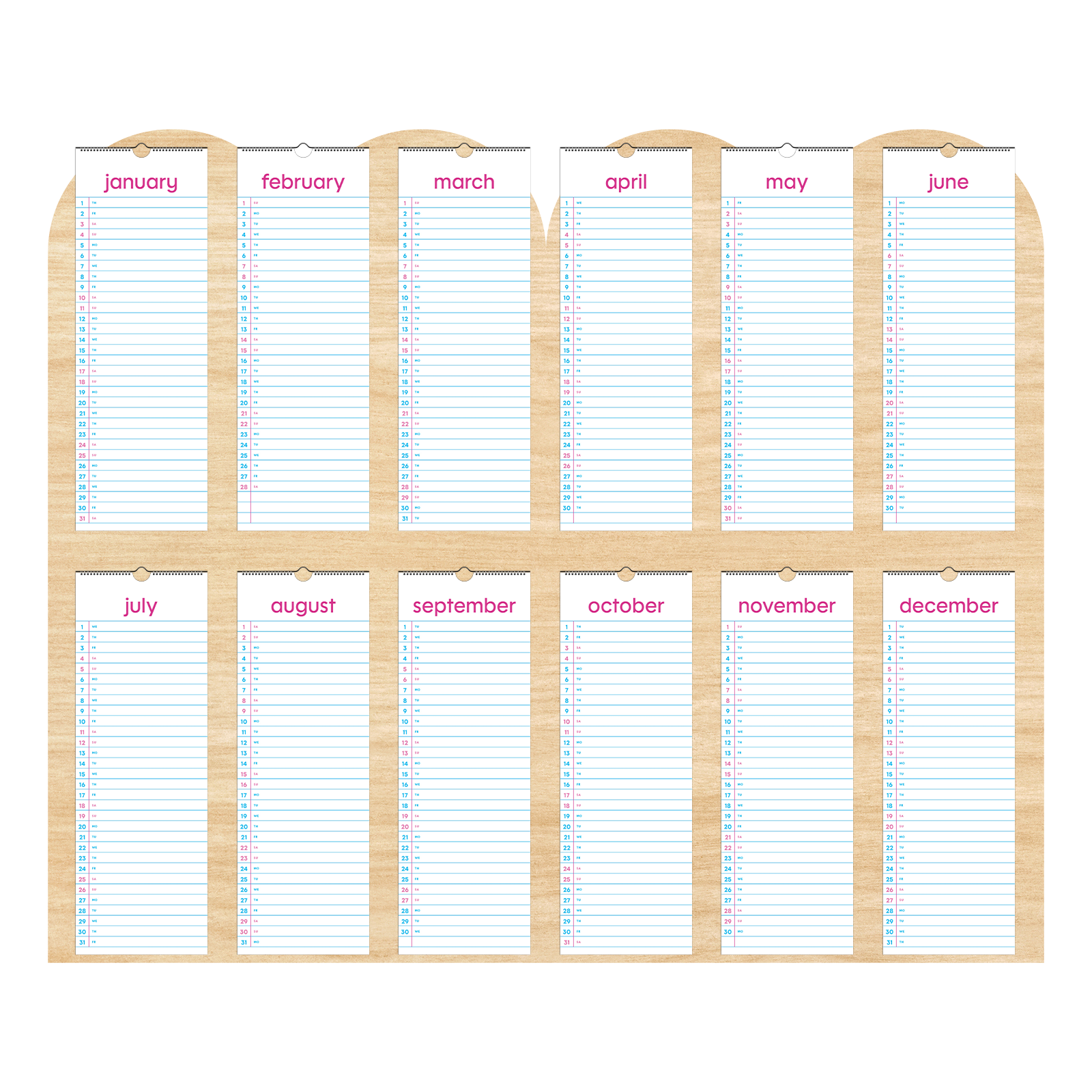 Wide Ruled Notebook, 2026 Tall Calendar (with or without holidays)