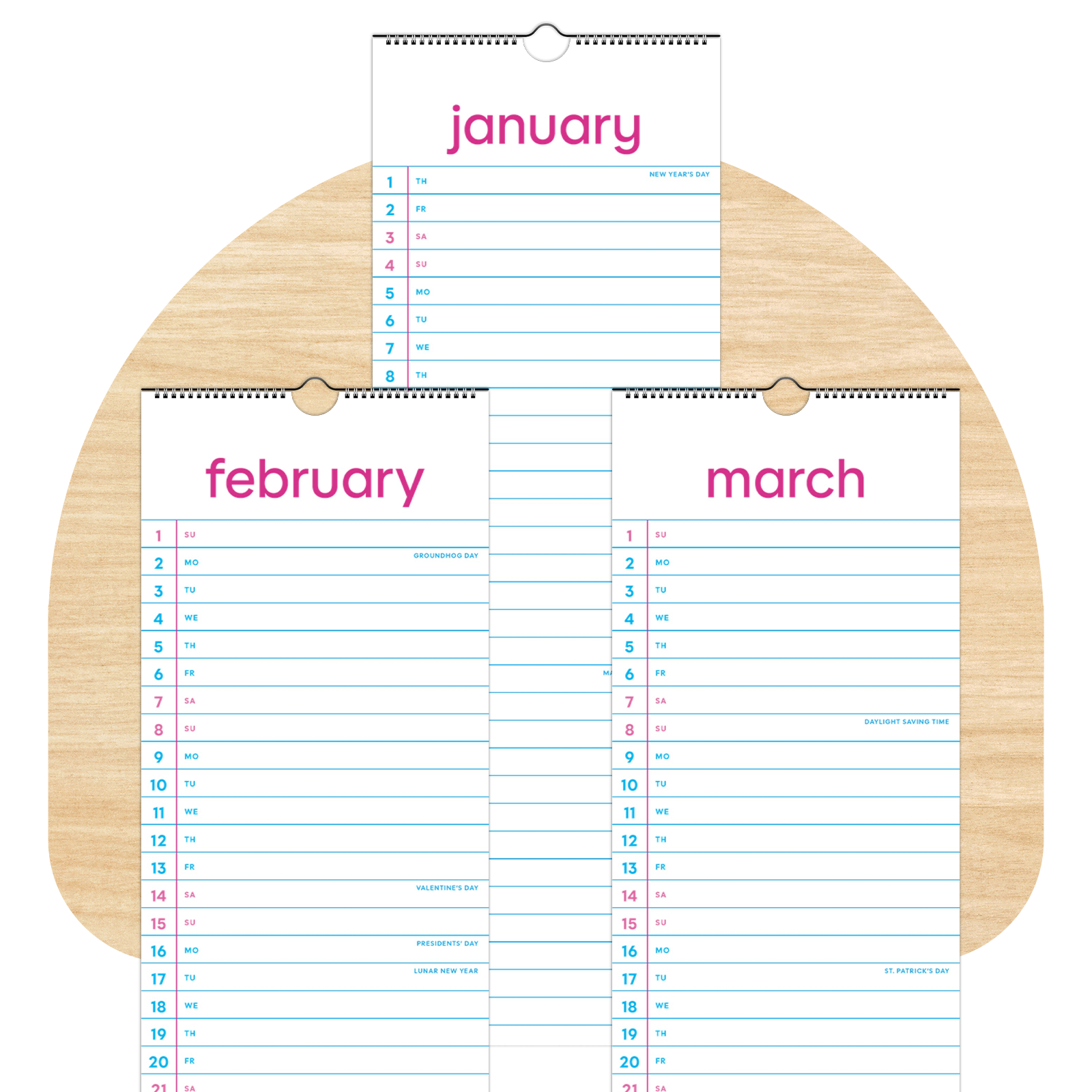 Wide Ruled Notebook, 2026 Tall Calendar (with or without holidays)