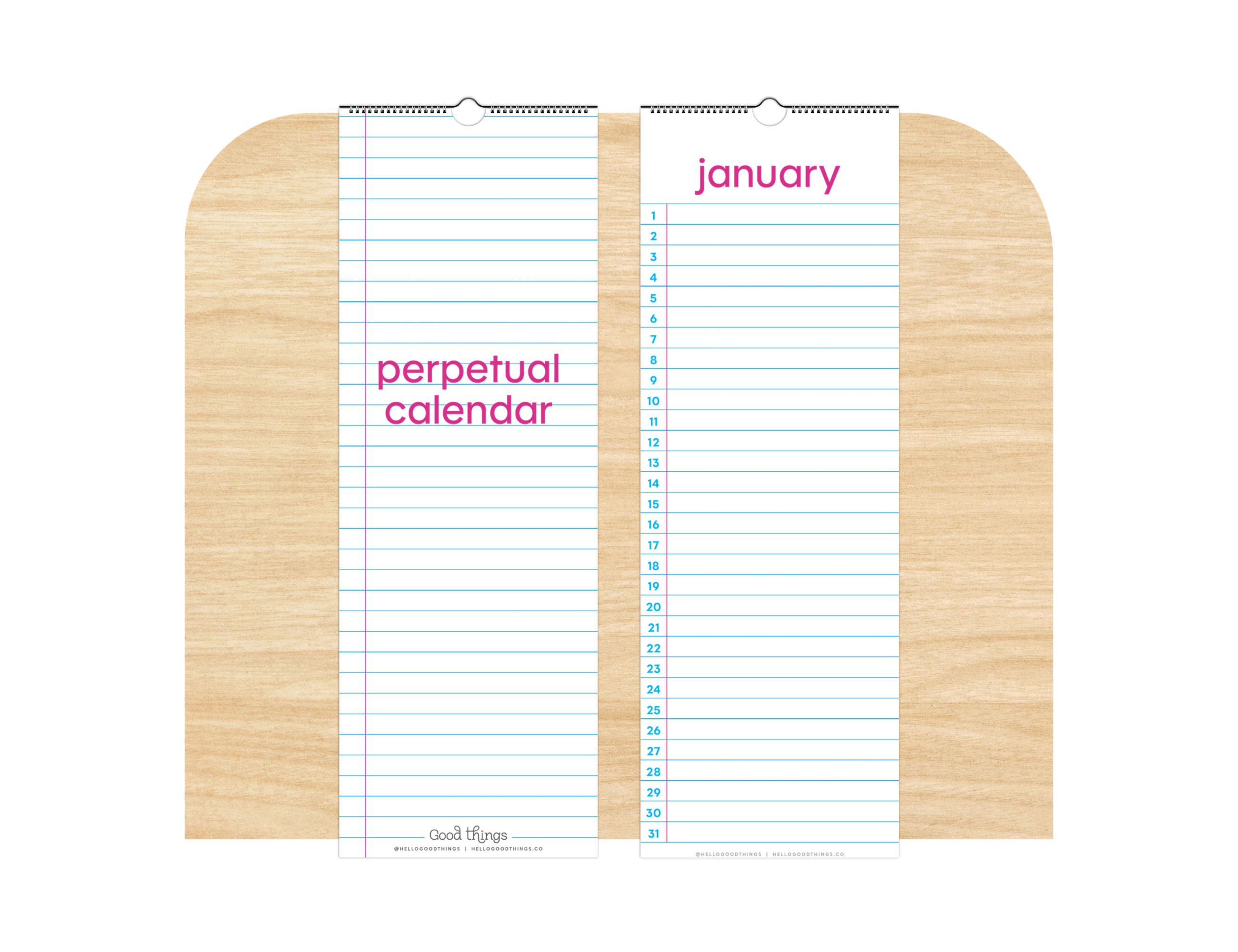 Wide Ruled Perpetual Wall Calendar