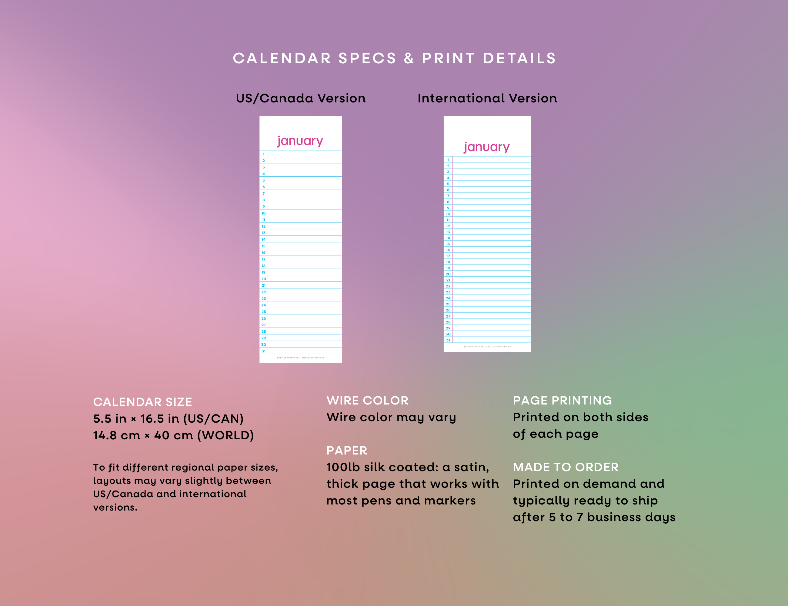 Wide Ruled Perpetual Wall Calendar
