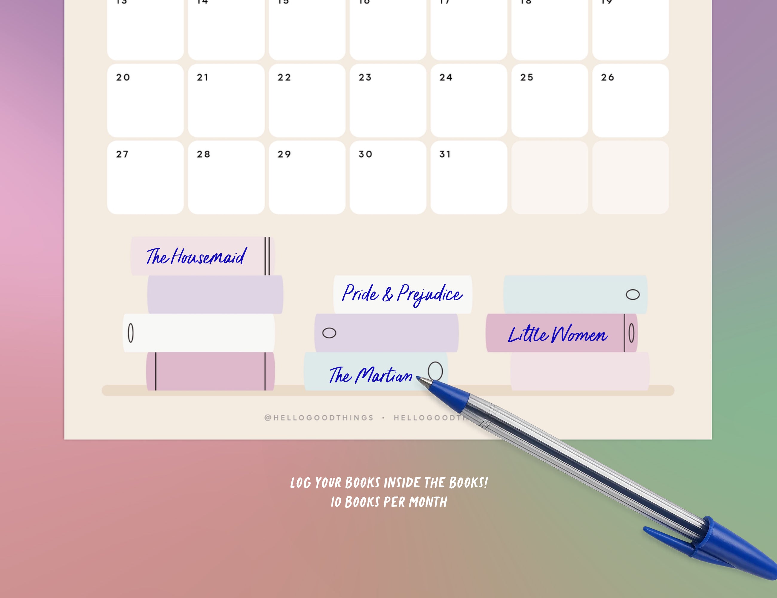 My Year in Books, 2026 Calendar with Reading Tracker (Monday Start)