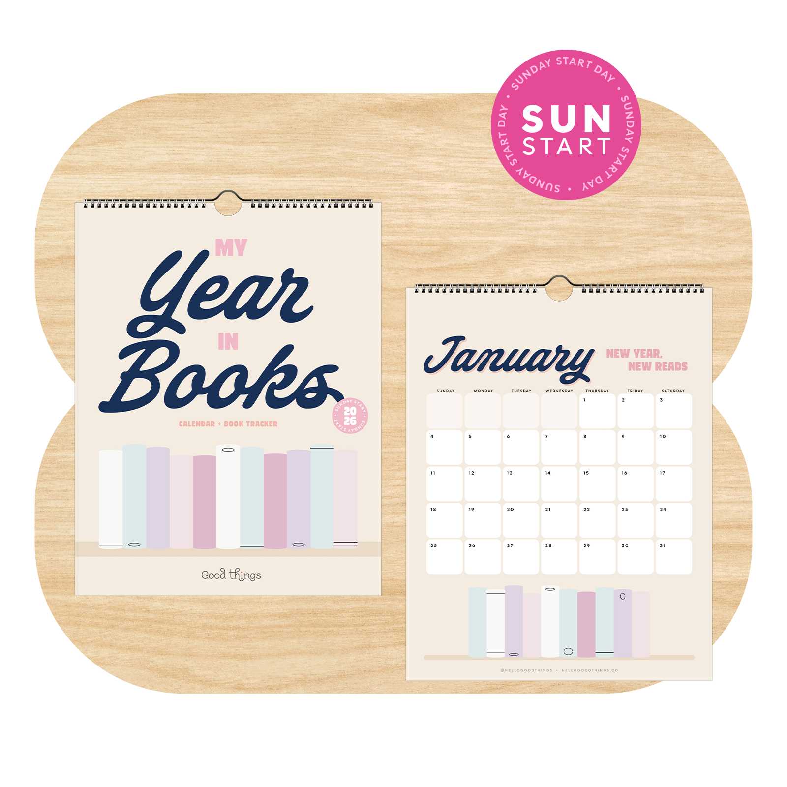 My Year in Books, 2026 Calendar with Reading Tracker (Sunday Start)
