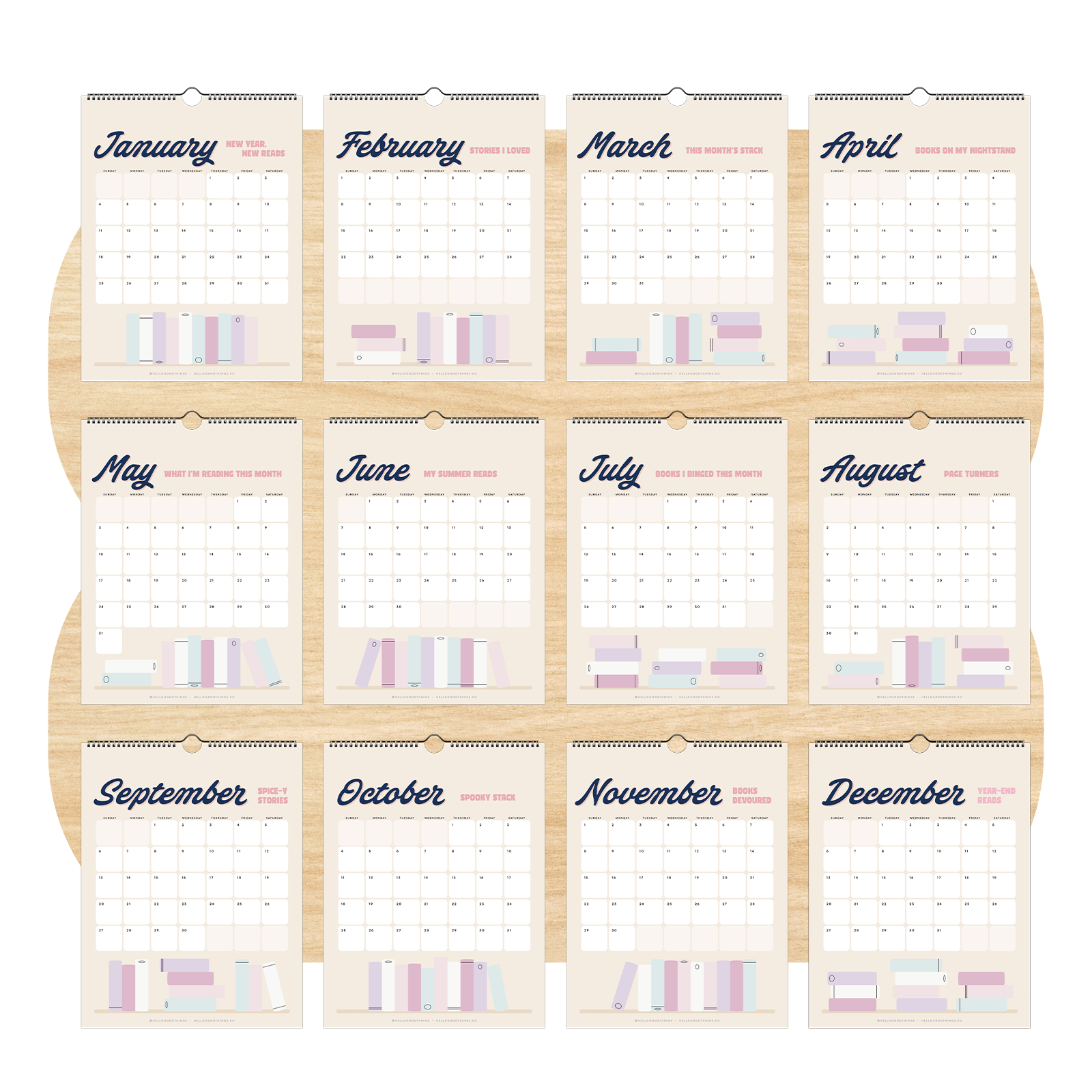 My Year in Books, 2026 Calendar with Reading Tracker (Sunday Start)