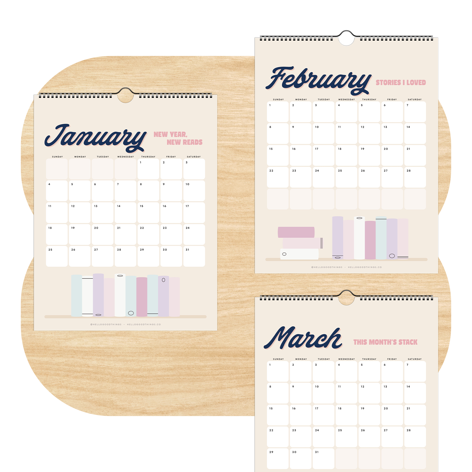 My Year in Books, 2026 Calendar with Reading Tracker (Sunday Start)